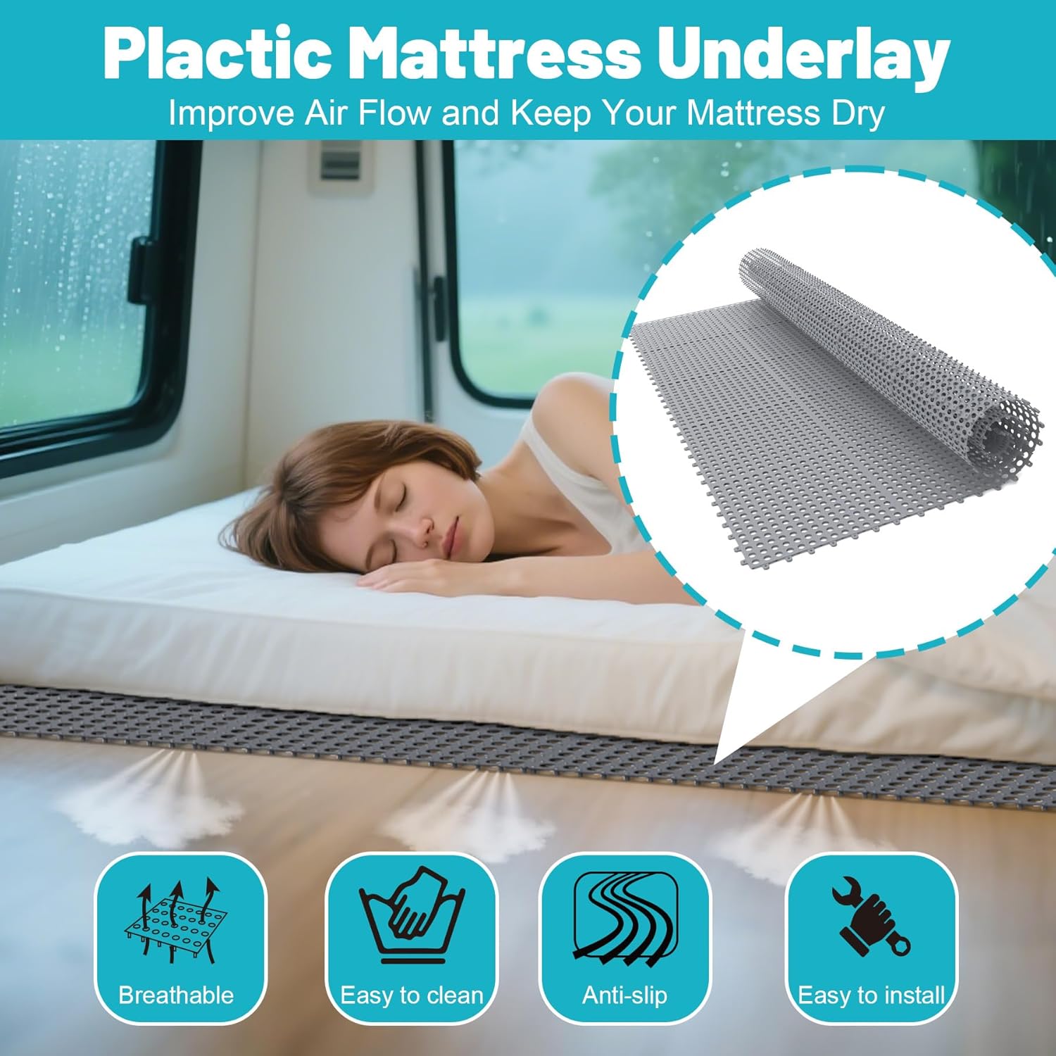 Mattress Underlay, 83" x 59" Plastic Under Mattress Ventilation for Improving Air Flow and Keeping Dry, Mattress Underlay Pads for RV, Camper, Boat