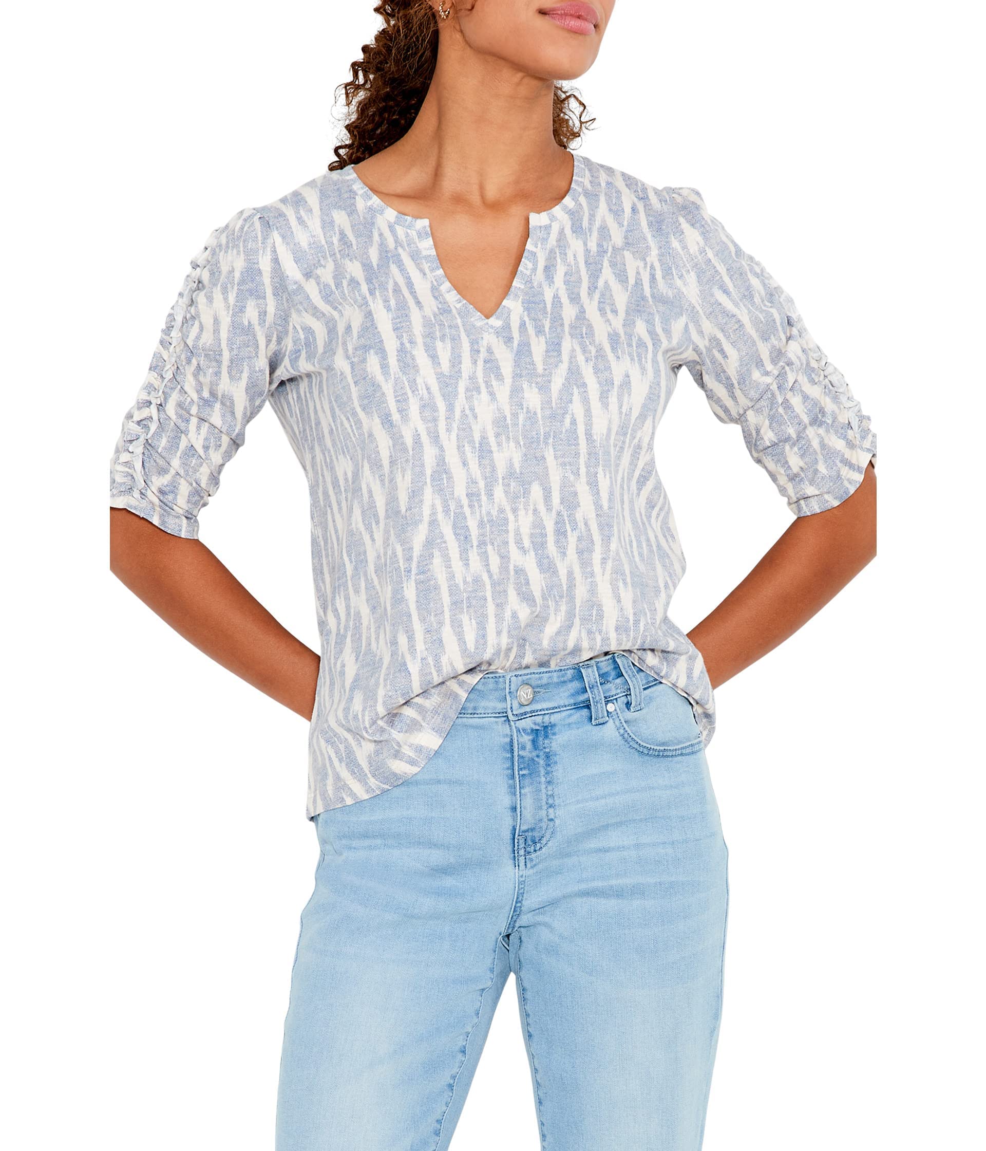 NIC+ZOEWomen's Ikat Ruched Elbow SLV Split Neck