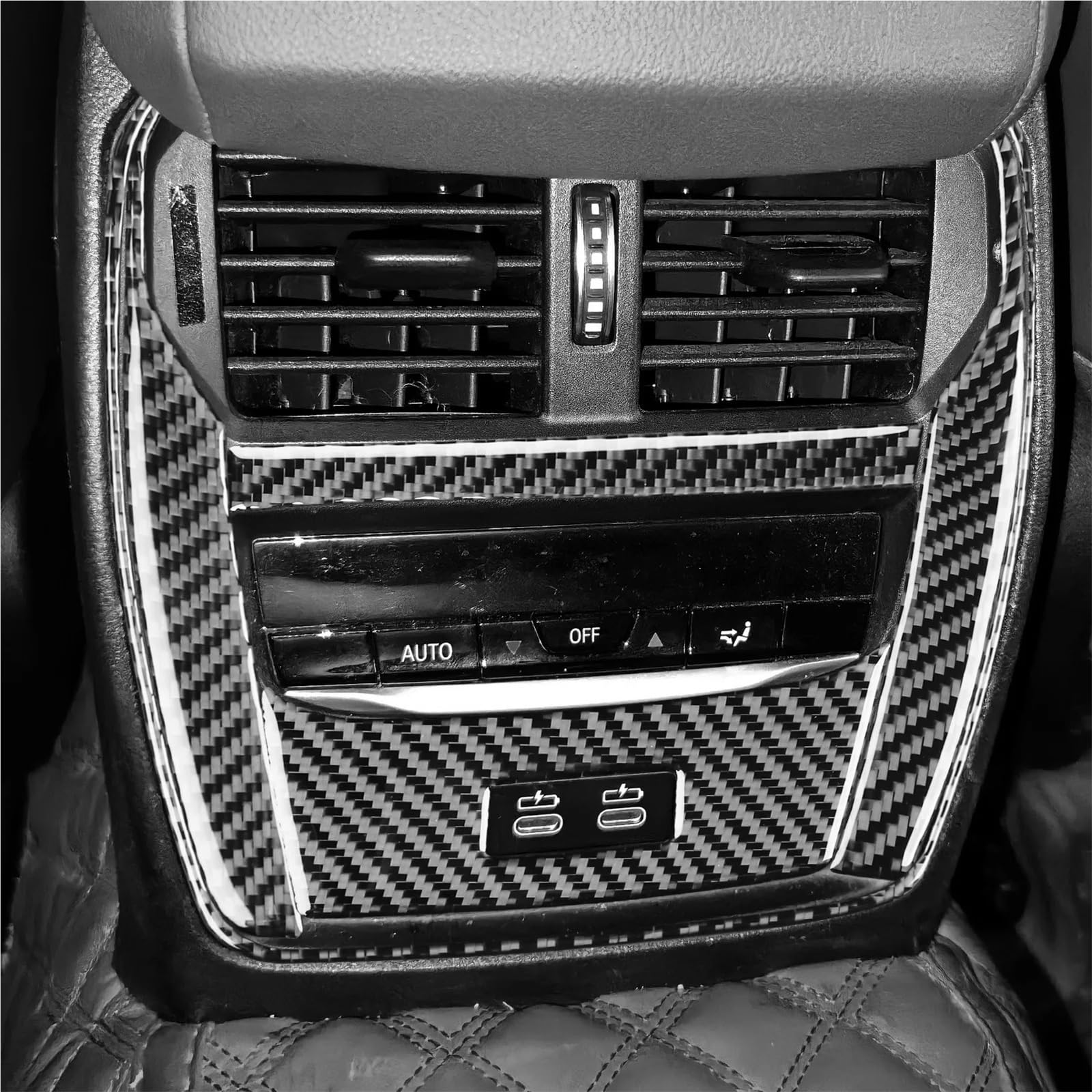 Folia na panel‌ Okleina skrzynia biegów‌ Pasuje do BMW serii 4 M4 2021+ Refit Carbon Fiber Tylny Panel Wylotu Klimatyzacji Naklejki Akcesoria Wewnętrzne(Black)