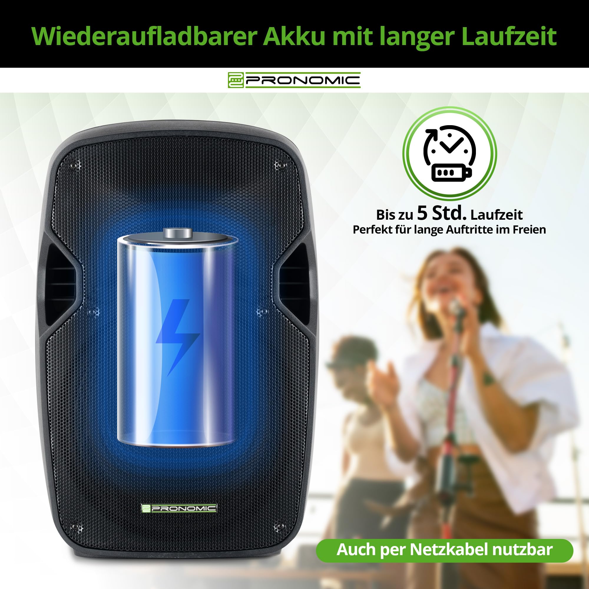 Pronomic Move 12" Partybox 2X Set - Mobile PA-Anlage Bluetooth Lautsprecher TWS - Musikbox mit leistungsstarkem Akku - Leistung 30W (RMS) - Inkl. Aktivbox, Funkmikrofon, Headset & Fernbedienung