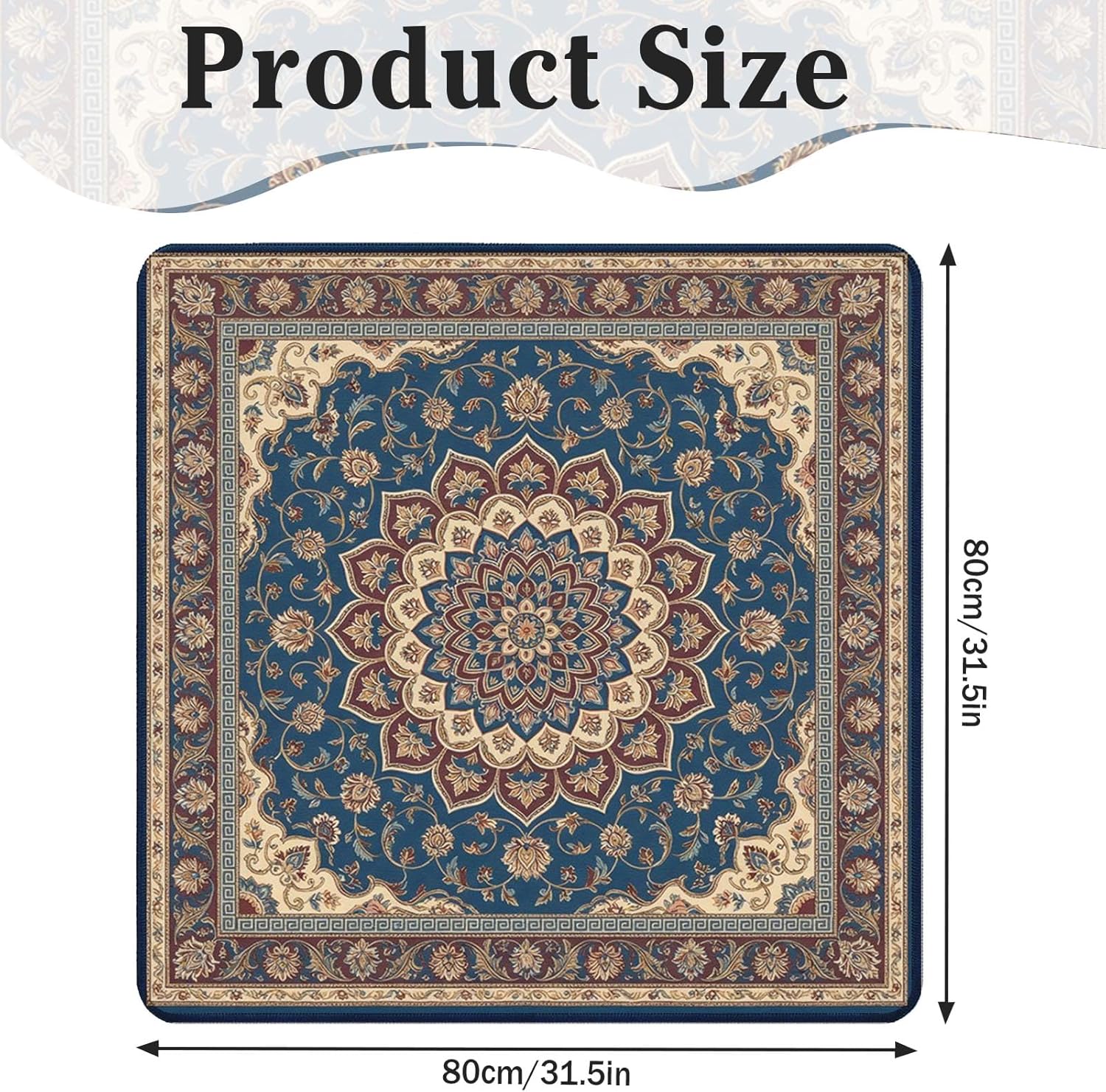 Britimes Mahjong Mat with Black Carrying Bag Blue Floral Vintage Non-Slip Noise Reduction Gaming Mat 31.5" x 31.5" Rubber Multi Purpose Game Table Cover for Mahjong Card Dominoes Board Tile Games