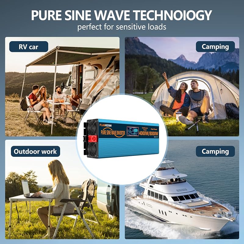 SUDOKEJI 4000W Inverter 24V-230V Tiszta Szinusz Hullám 2 EU Aljzat 2 USB