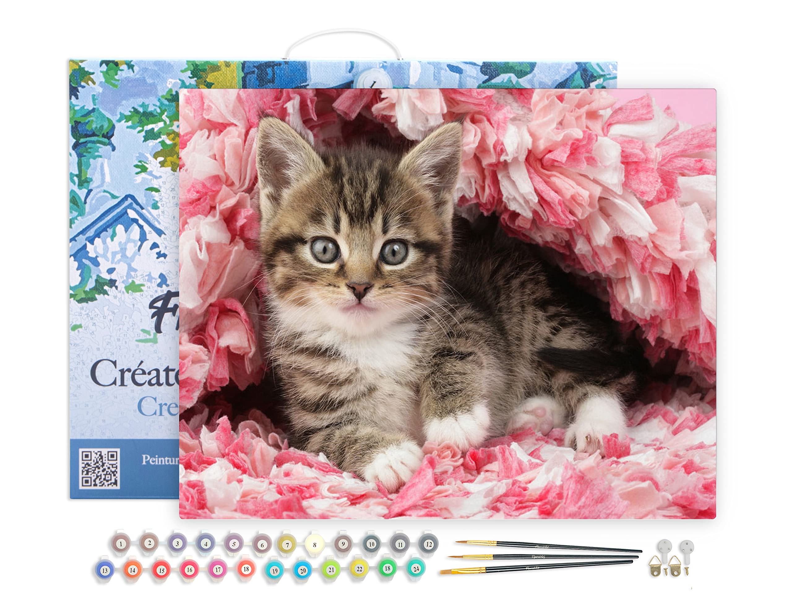 Figured'Art Paint by Numbers for Adults with Frame Cute Cat 40x50cm - Craft Art Painting DIY Kit Canvas Already Stretched on a Wooden Frame