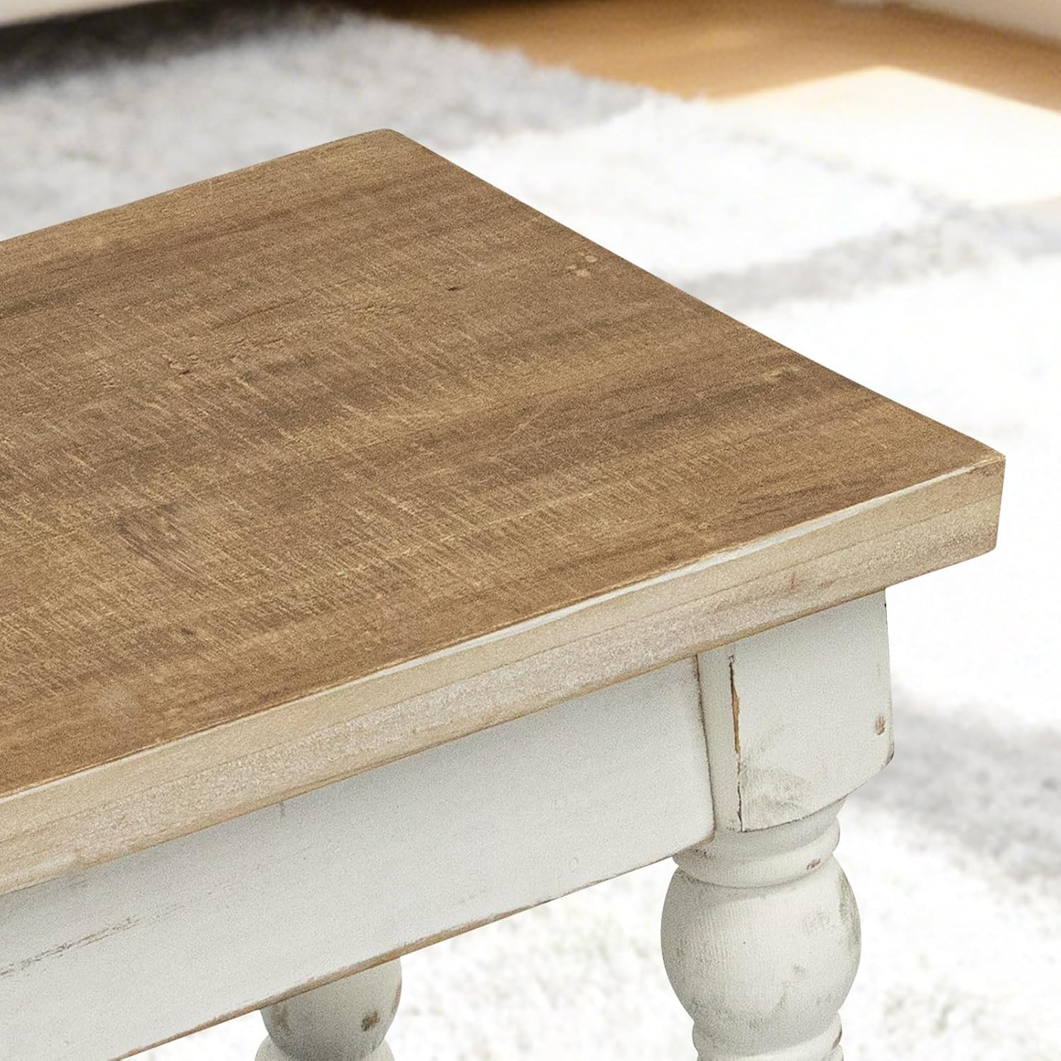 MODE HOME Rectangular Solid Wood Step Stool, Farmhouse Wooden Stool, Easy Assembly Narrow Step Stool for Kids, Indoor Plant Stand for Bathroom Kitchen, French Country Shabby Chic Decor