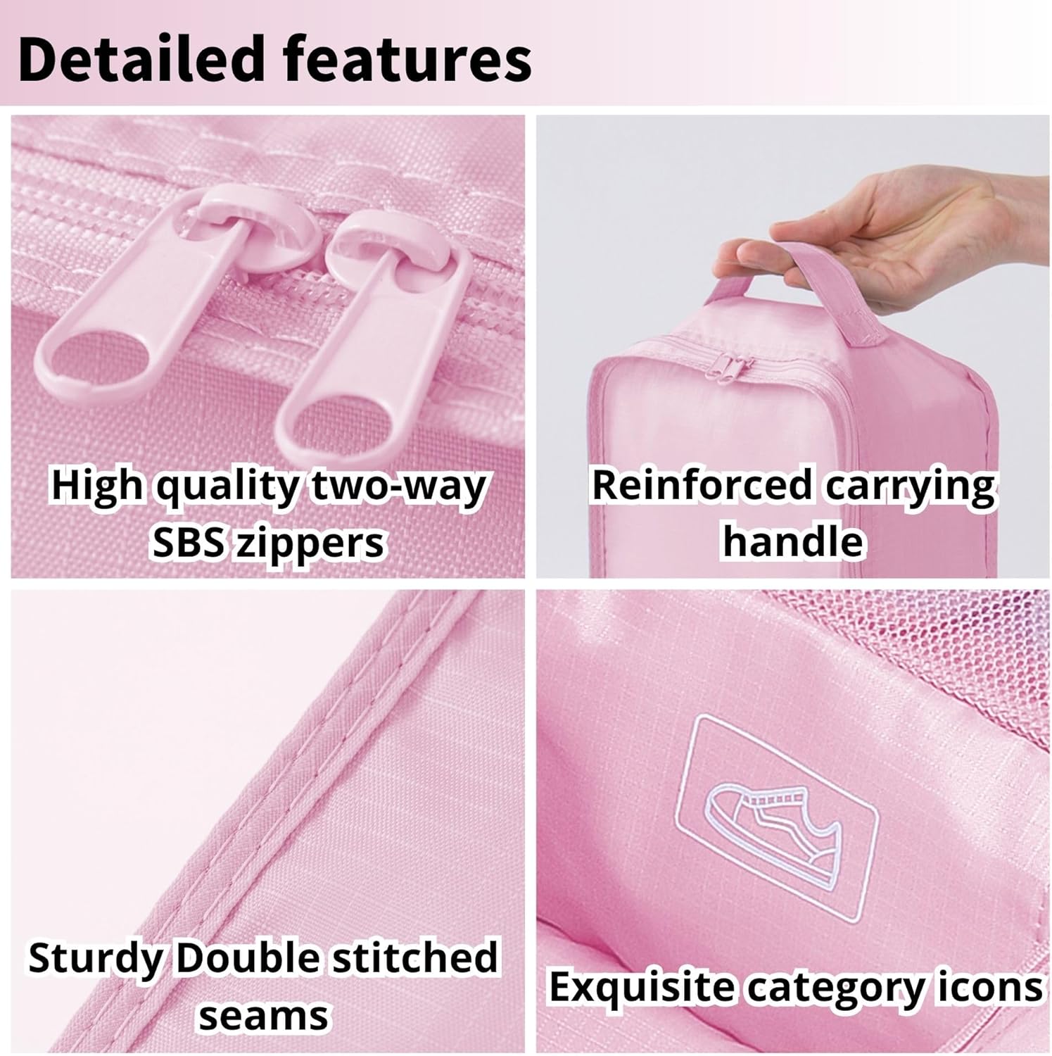tianzong Travel Shoe Bag with Handle Holds 2 Pairs of Shoes, Shoe Packing Cubes for Travel (Pink, 2 Pack) - Image 4