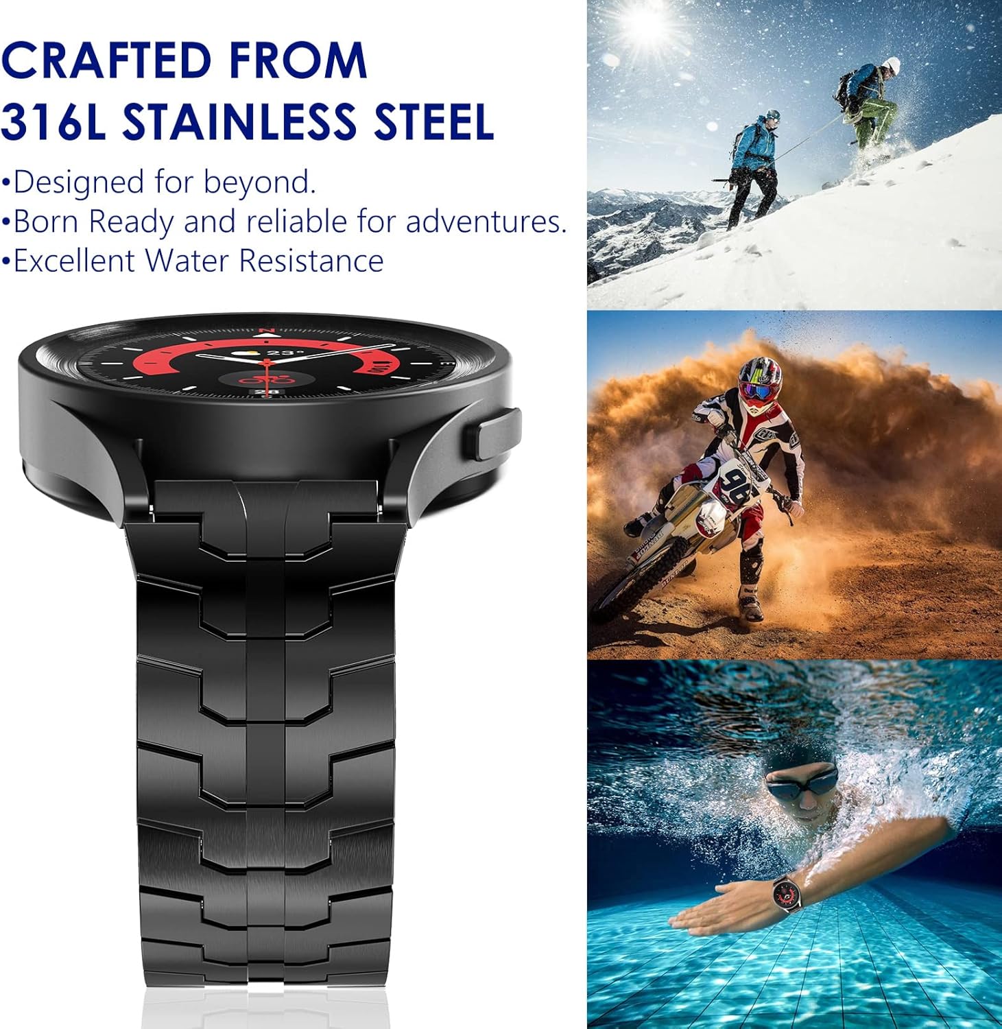 WINGLE Metal Bands for Samsung Galaxy Watch 7 6 5 4 Band Watch 6 Classic/5 Pro/4 Classic/FE Band Men 47mm 43mm 46mm 42mm 45mm 44mm 40mm, 20mm Stainless Steel Bands Galaxy Watch 3 41mm, Black