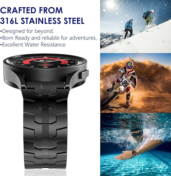 WINGLE Metal Bands for Samsung Galaxy Watch 7 6 5 4 Band Watch 6 Classic/5 Pro/4 Classic/FE Band Men 47mm 43mm 46mm 42mm 45mm 44mm 40mm, 20mm Stainless Steel Bands Galaxy Watch 3 41mm, Black