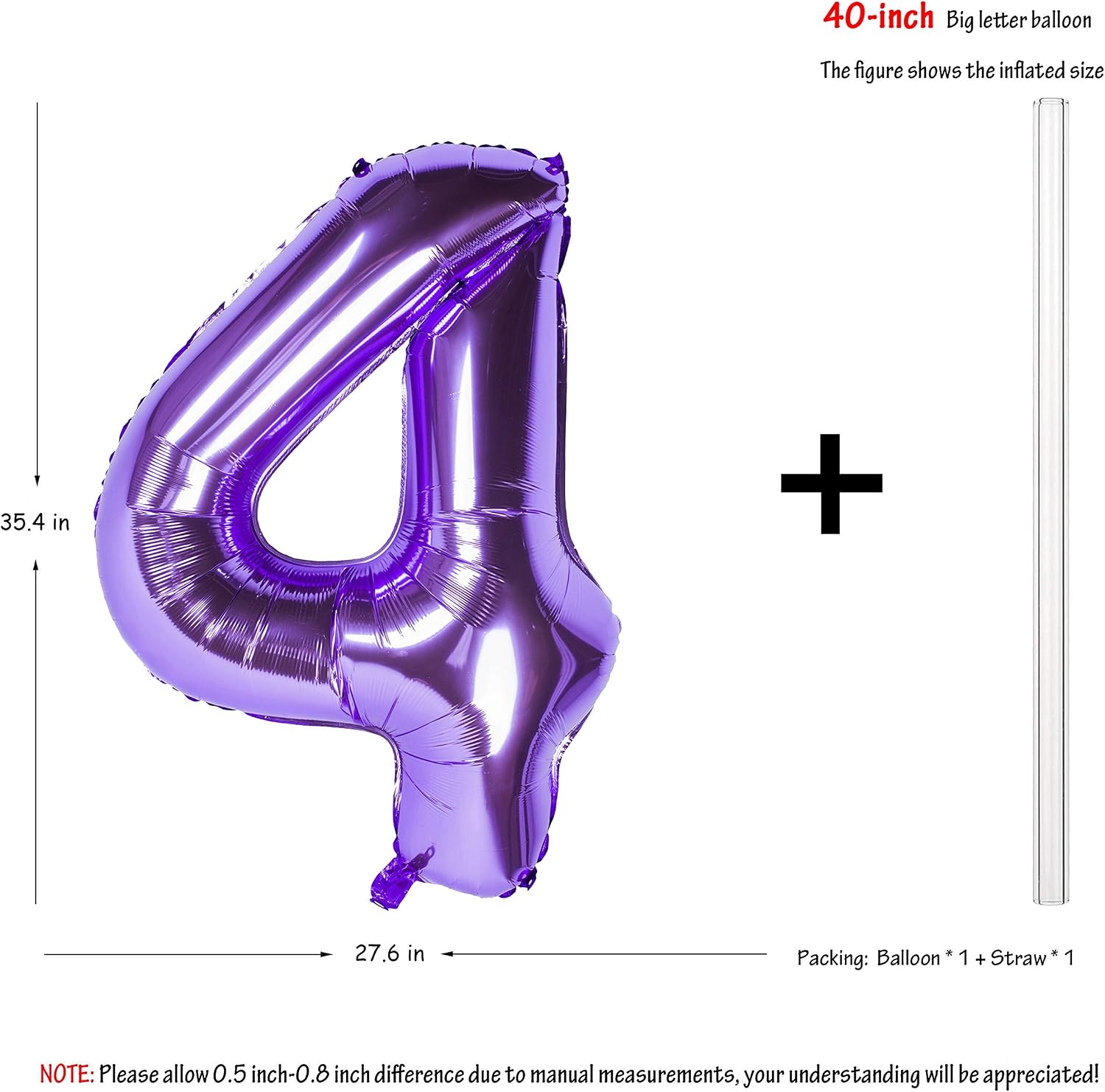 40 Inch Purple number Helium Foil Birthday Party Digit Balloons (Purple 4) image 4