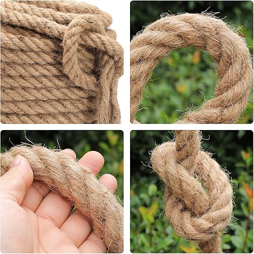 Miniatura 4 de Cuerda de yute (1 pulgada x 100 pies), cuerda de manila trenzada de 0.98 pulgadas de grosor, cuerda gruesa natural resistente para cama oscilante,