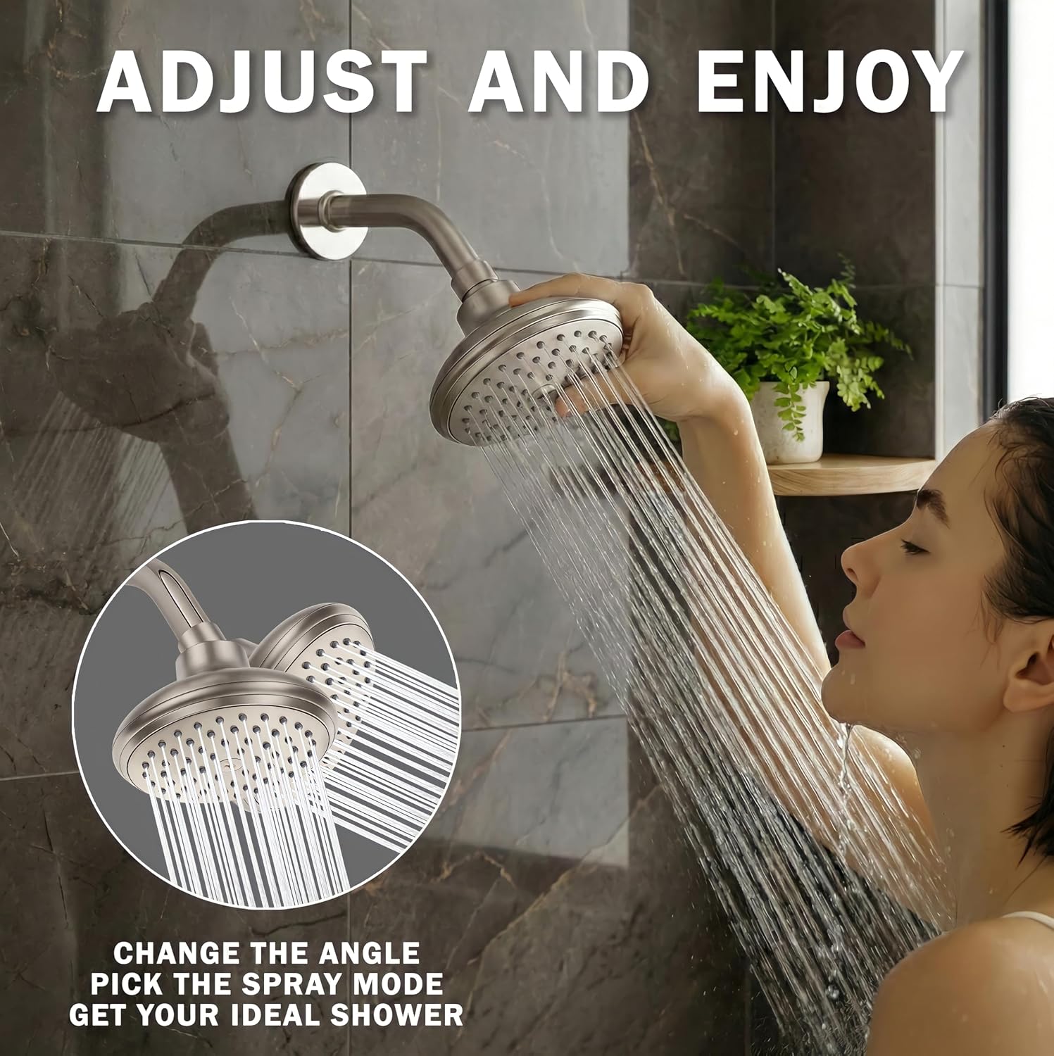 Aqua Elegante High Flow Shower Head - 4 Inch Wall Mount Water Saving Bathroom Showerhead Nozzle For Boosting Low Pressure Showers With Adjustable Brass Ball Joint - 2.5 GPM - Brushed Nickel