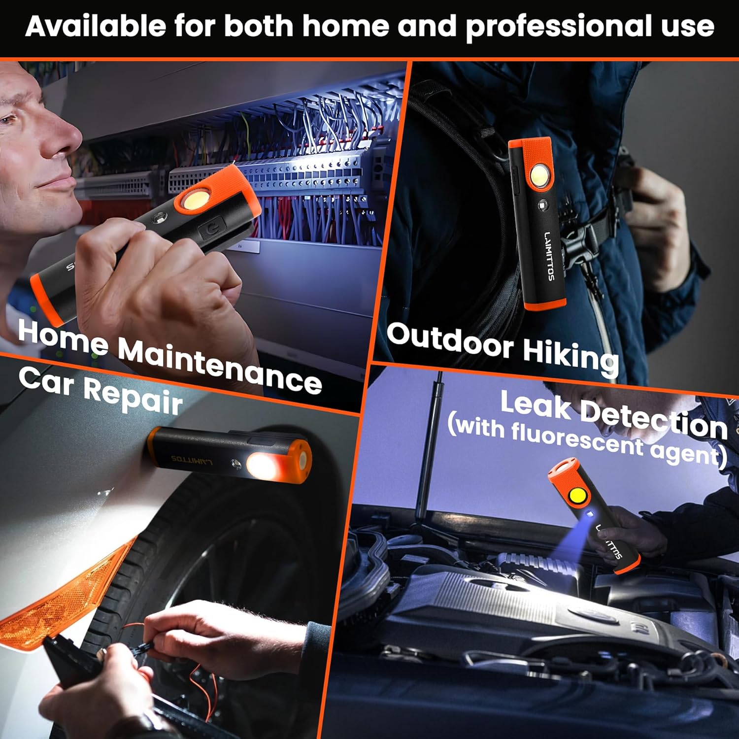 Pocket Mini Flashlight, Clip On Flashlight, Bright Rechargeable Magnetic Work Light Led & UV Work Light for Car Repairing Tool for Men, Orange