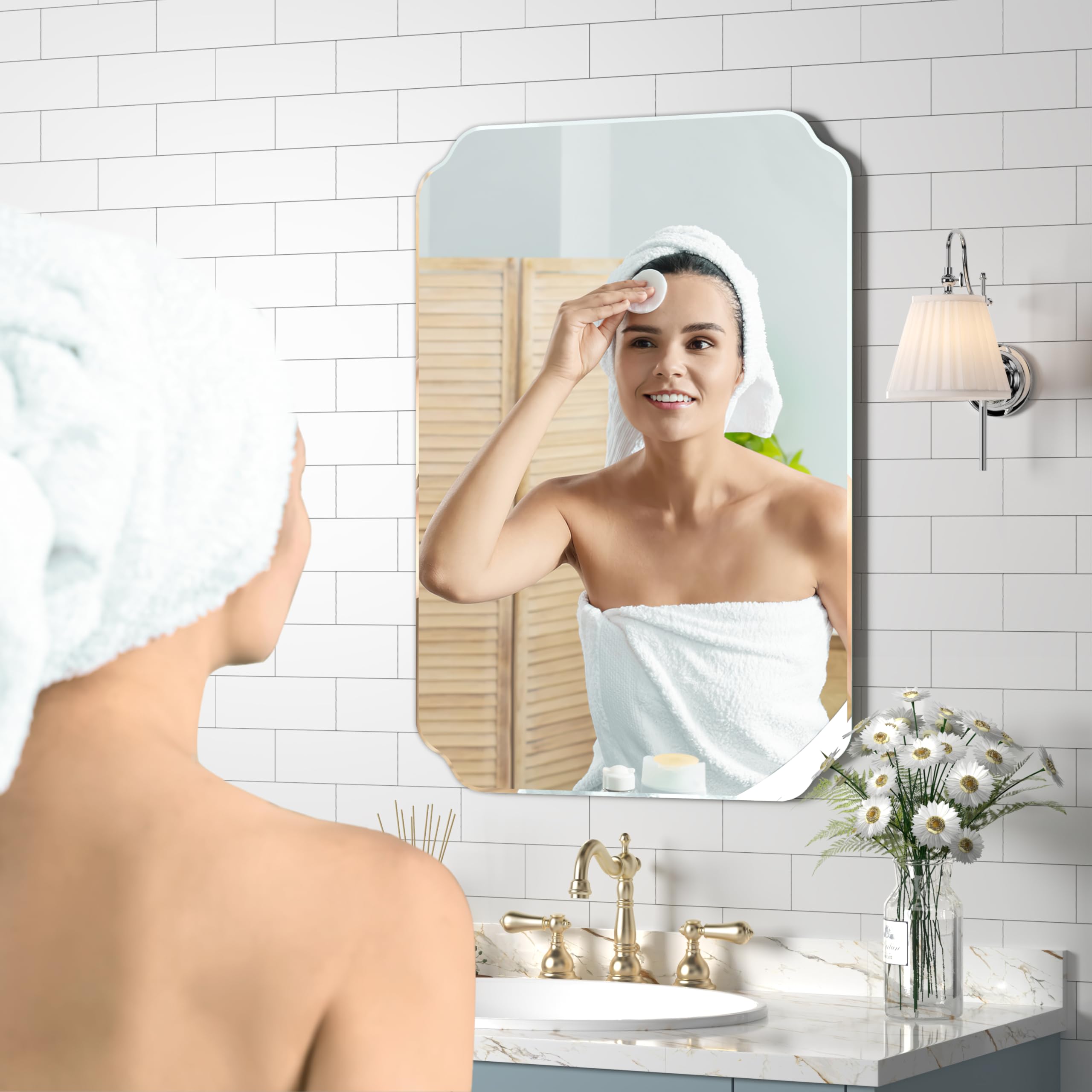 JACUKO Bathroom Mirrors for Over Sink, Frameless Mirrors for
