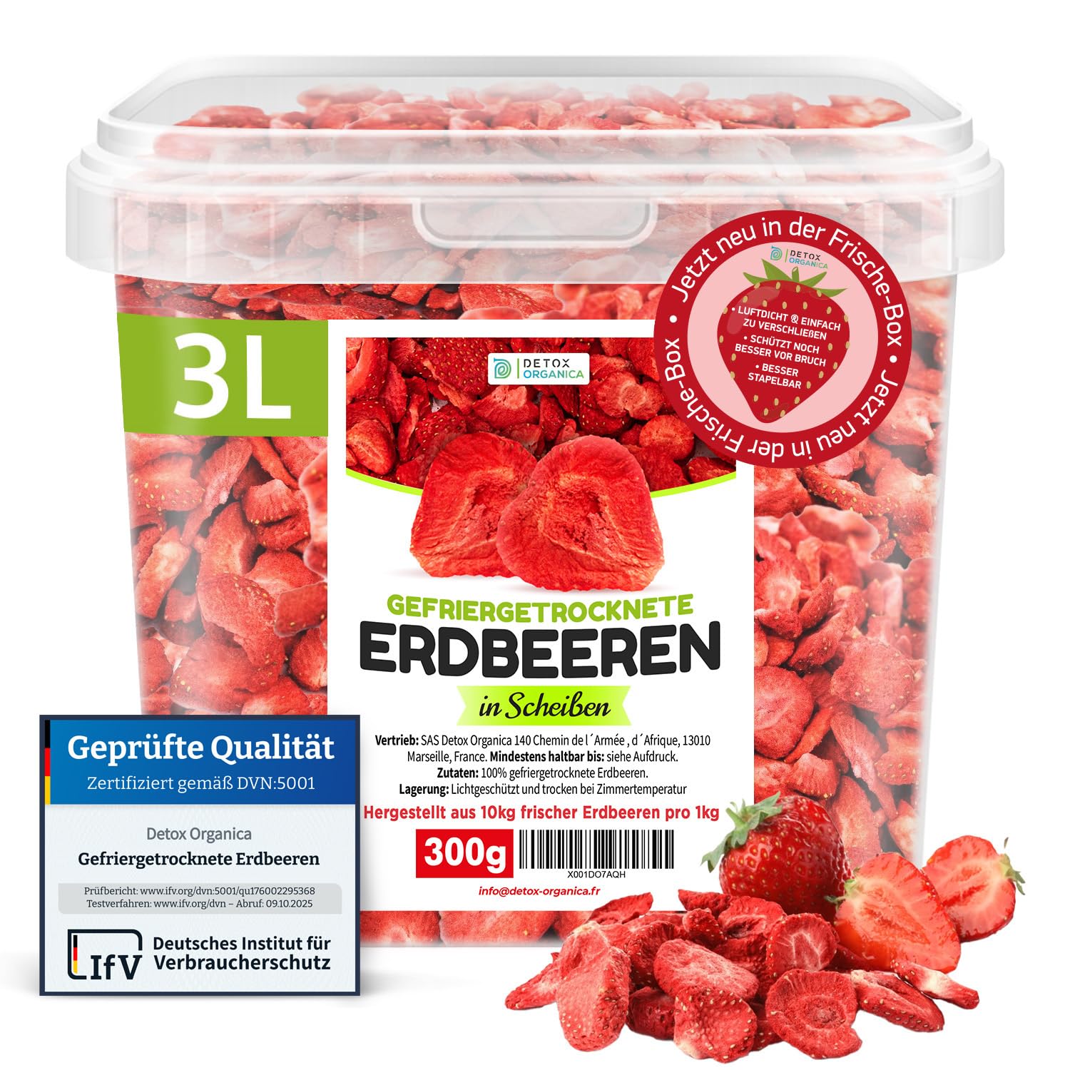 Detox Organica GEFRIERGETROCKNETE ERDBEEREN, 300g Früchte in Scheiben, 100% Trockenfrüchte natürlich und ohne Zusatz von Zucker oder Zusatzstoffen (300g)