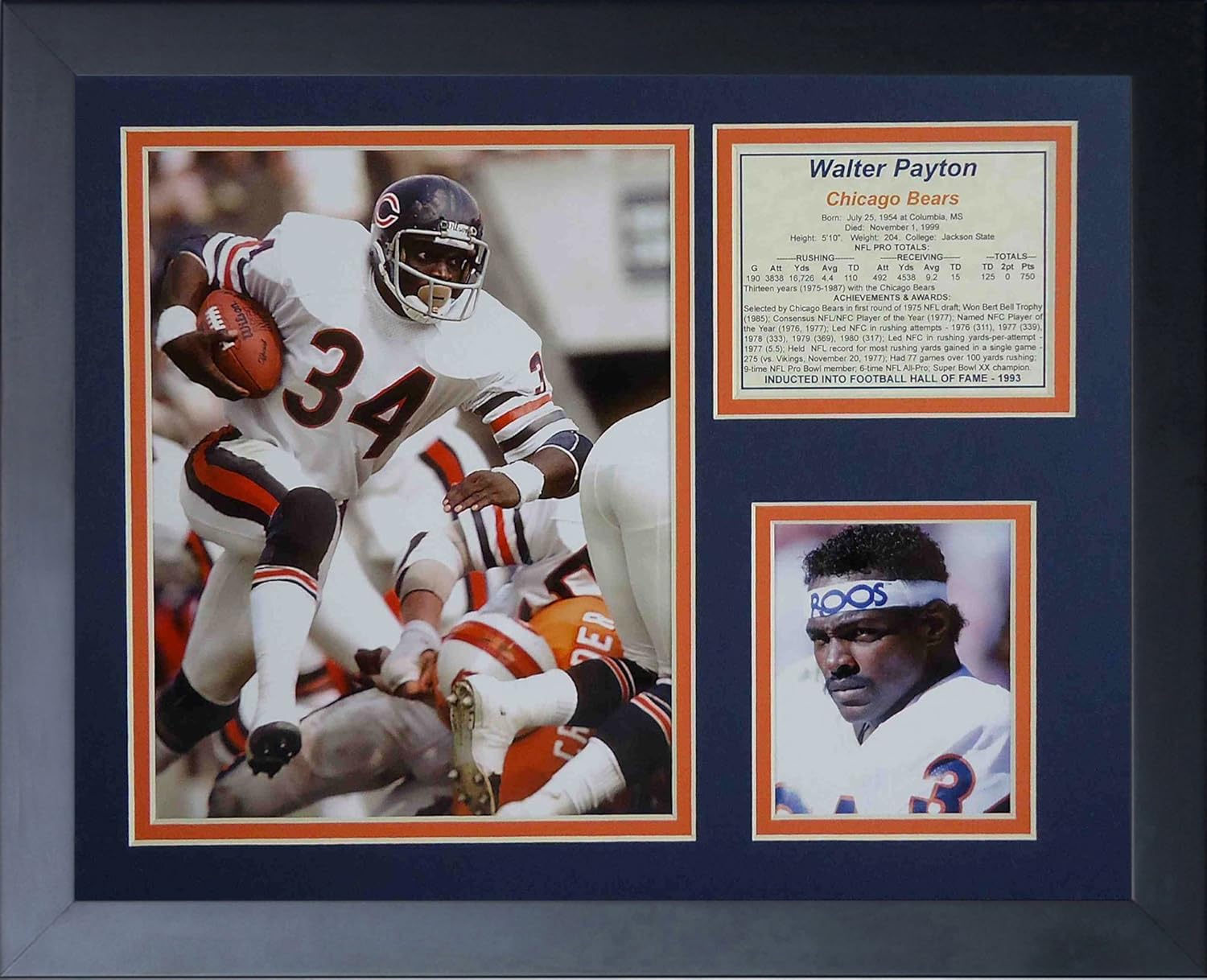 Legends Never Die Walter Payton Away Framed Photo Collage, 11x14-Inch, (11458U)