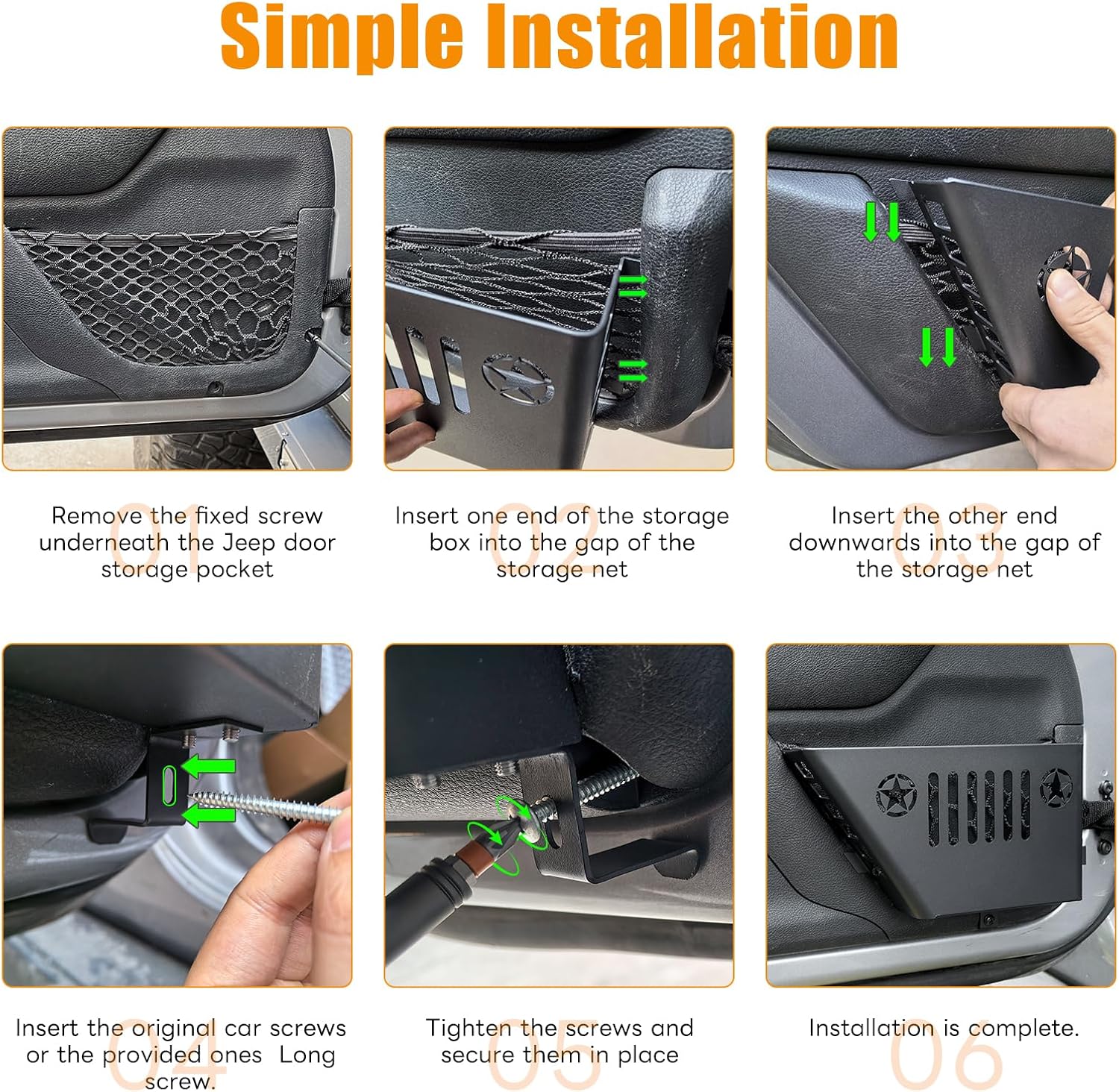 FUNY Metal Front Pocket Storage with Cup Holder Compatible with 2007-2018 Jeep Wrangler JK/JKU, Door Organizer Panel, Matte Black Finish, 2pc