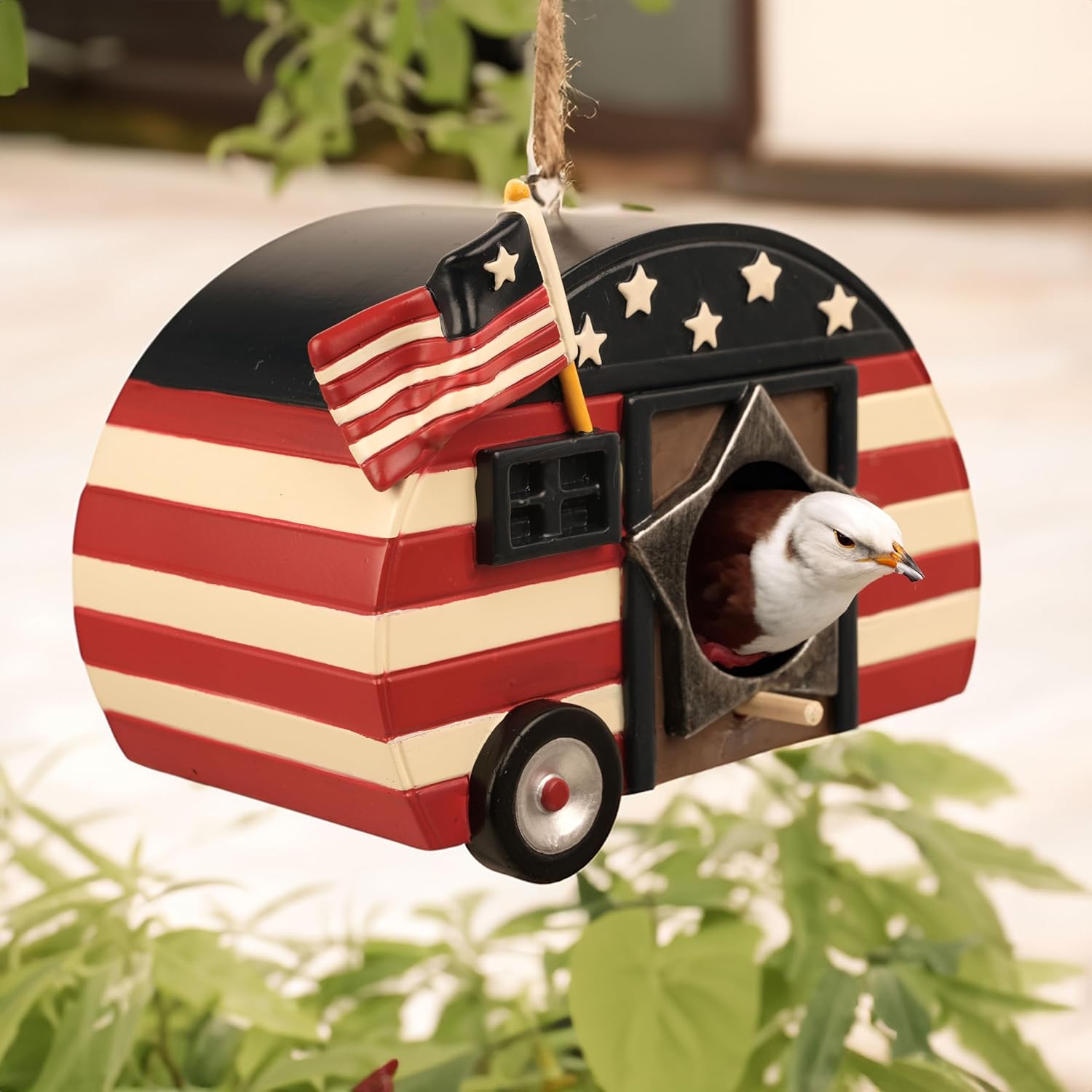 Hanging Bird House for Outside, Hand-Painted American Flag Cute Birdhouse for Garden Decorative Houses for Bluebird Finch Cardinals, Best Gift for Birdman Family Friend