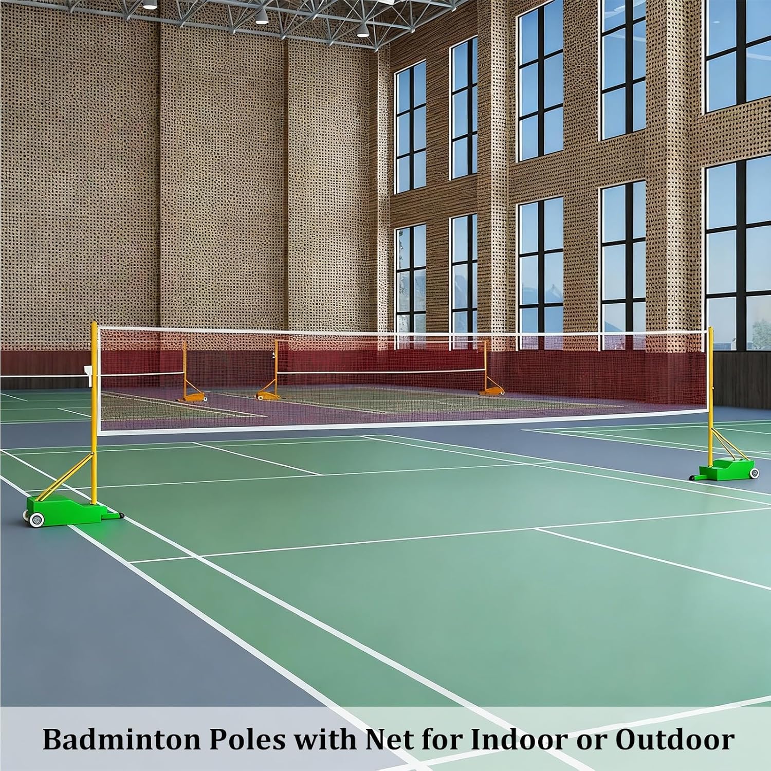 Badminton Poles for Backyard, Metal Badminton Poles with 6.1x0.76m Net & Refillable Weight Base, Outdoor & Indoor, H61 Heavy Duty Sport Stand for Lawns and Beaches