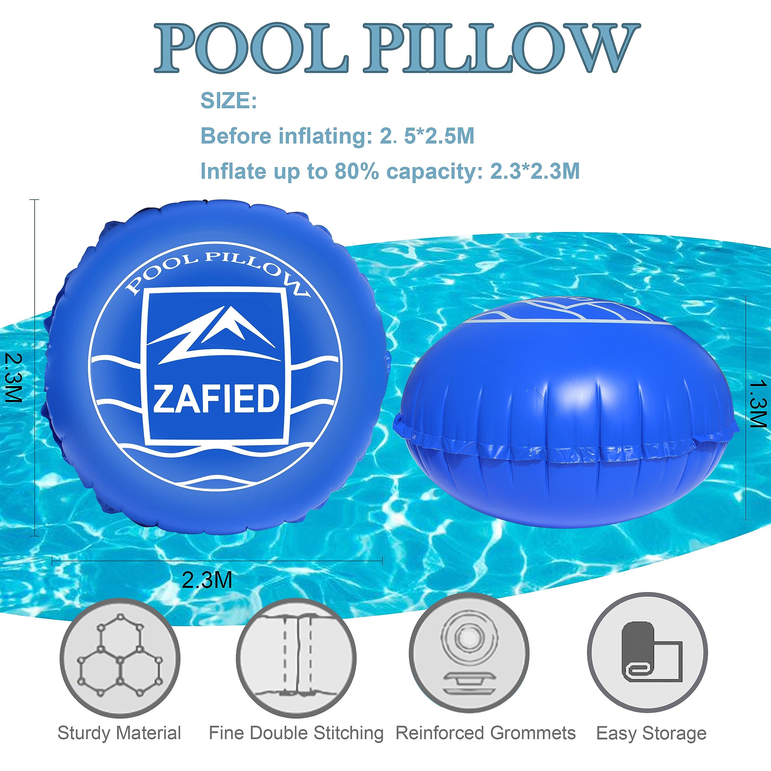 Almohada de Aire para Piscina, Cojín de Aire para Piscina Resistente al Frío Preparación para el Invierno Válvula de Doble Plegado Almohada de Invierno para Cierre de Piscina (2.5x2.5m)