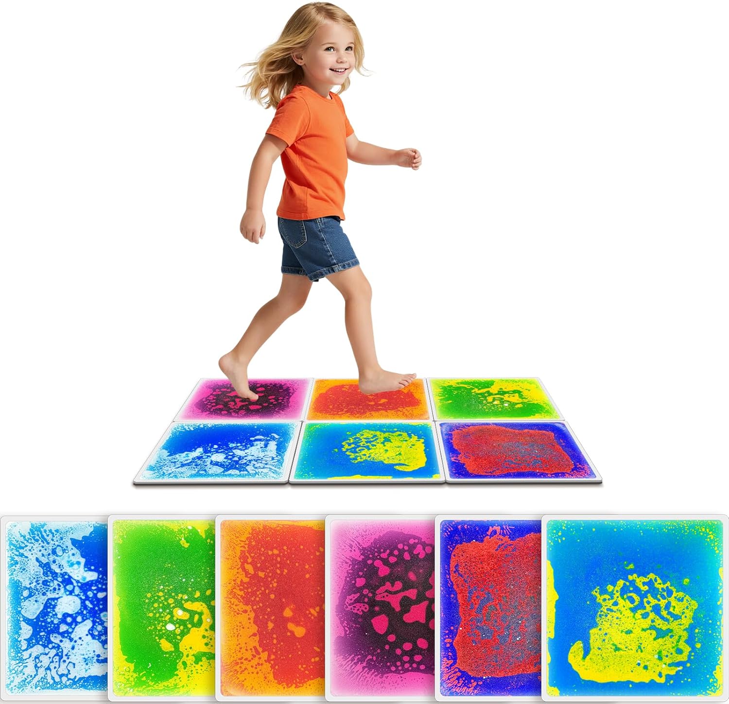 Liquid sensory floor tiles set (6-pack) 12" puzzle mats