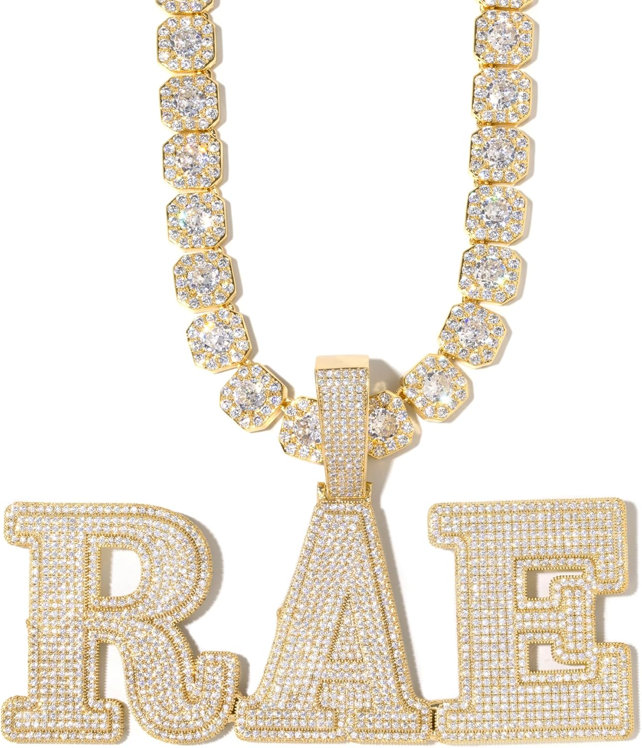 Lulu Mel Hip Hop Jewelry Full Diamond Number and Letter Custom Pendant Necklace, Gold Plated CZ Custom Iced Out Jewelry Charm Gift for Men Women