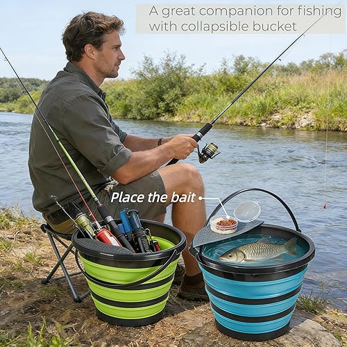 Miniatura 9 de Paquete de 2 cubos plegables, bañera redonda plegable de 2.6 galones con filtro extraíble, cubo de jardinería para limpieza de riego, maceta de agua
