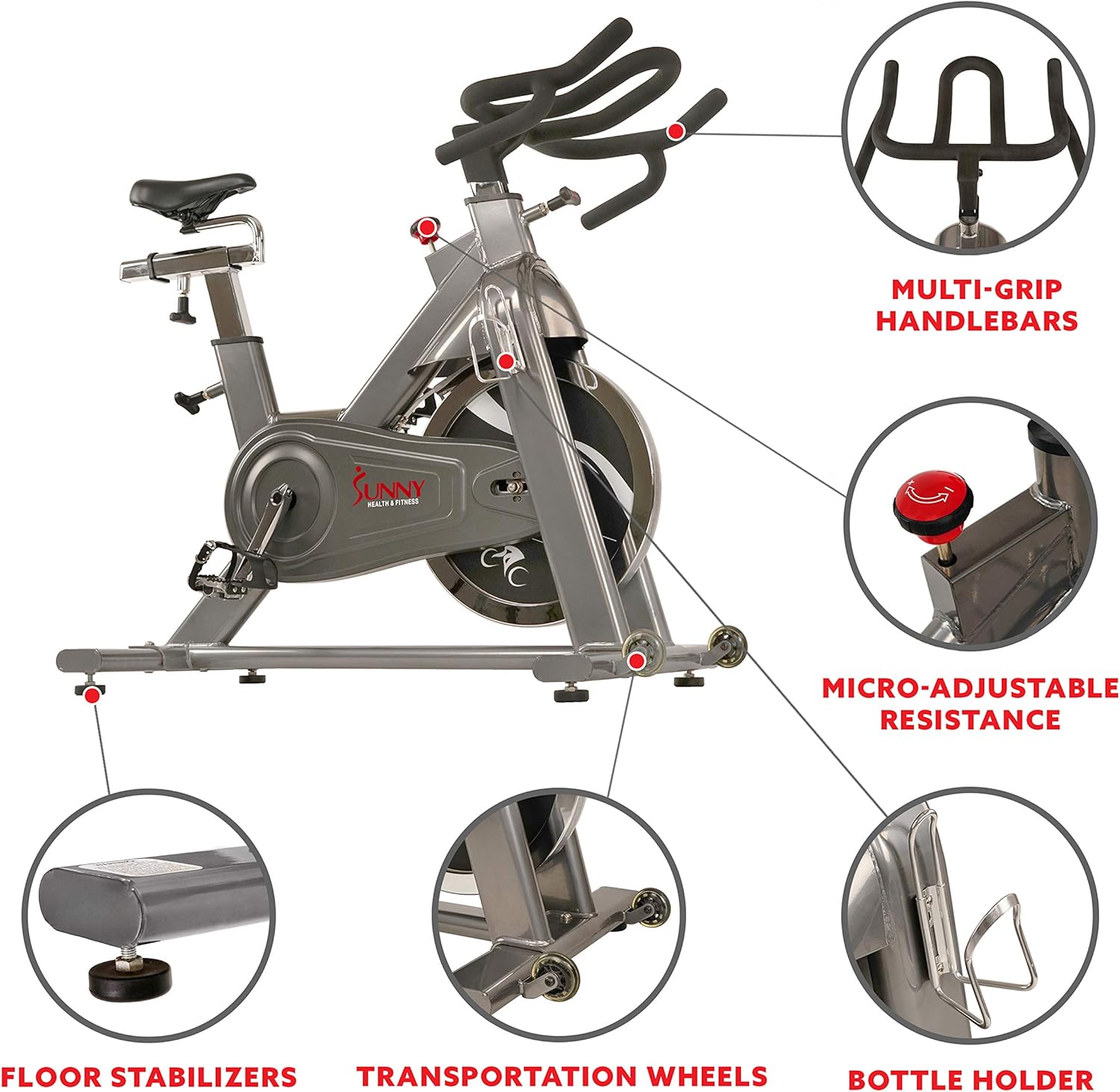 Sunny Health Fitness Commercial Indoor Cycling Bike with Heavy
