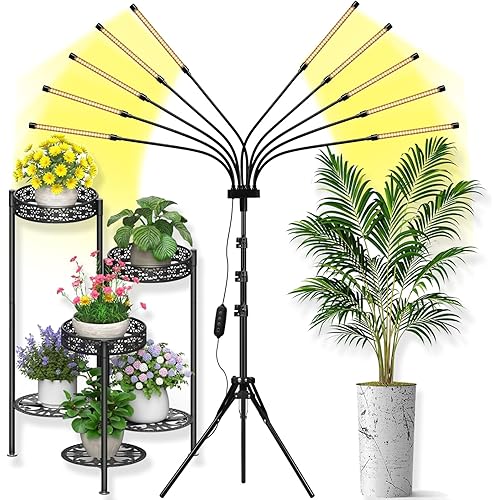 Grow Lights for Indoor Plants 10 Heads 500 LEDs, Full Spectrum Grow Light for Indoor Growing with Tripod Stand, Auto On/Off Timing 4/8/12H, Plant Grow Lights Indoor (Full Spectrum)