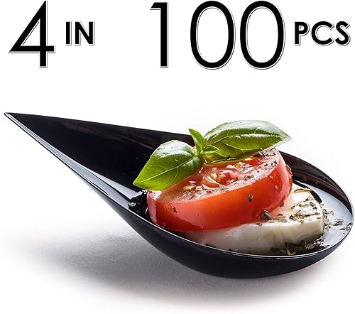 Miniatura 6 de DLux 500 mini platos para aperitivos de 4 pulgadas, cucharas de plástico negro reutilizables, platos de postres y aperitivos, platos para servir,