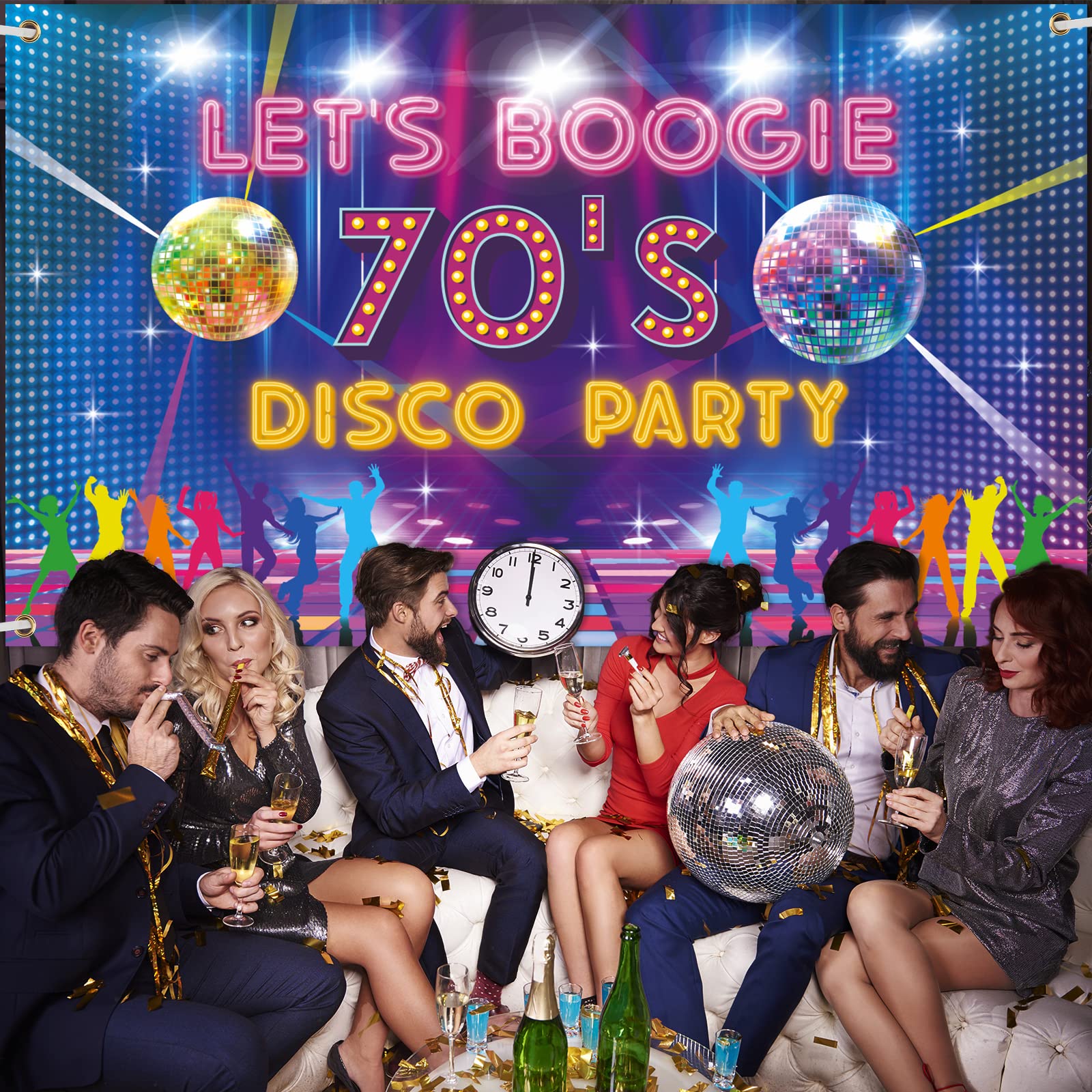 70er Jahre Disco Party Banner – Retro Hintergrund Für Foto-Booth, Neon, 185x90 Cm, Aus Stoff – Perfekt Für Geburtstag, Nachtclub, Feiern