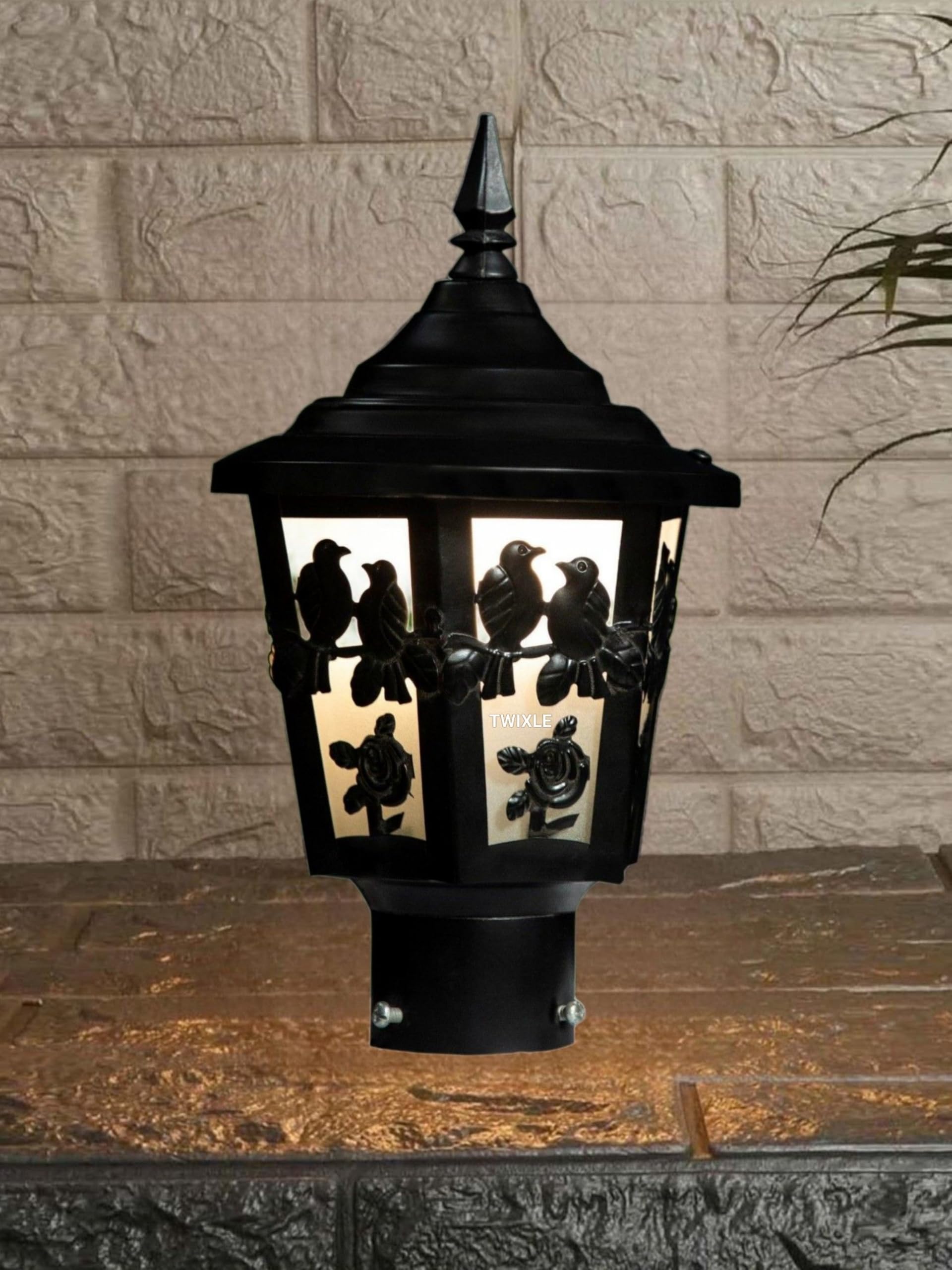 Black Metalic Outdoor Waterproof Gate Light Energy Efficient Decorative Exterior Fixture for Garden Pillars, Entry Gates, Porch, Patios, Driveway (Couple Bird Design) (Without Bulb, 1, Pack)-image-21