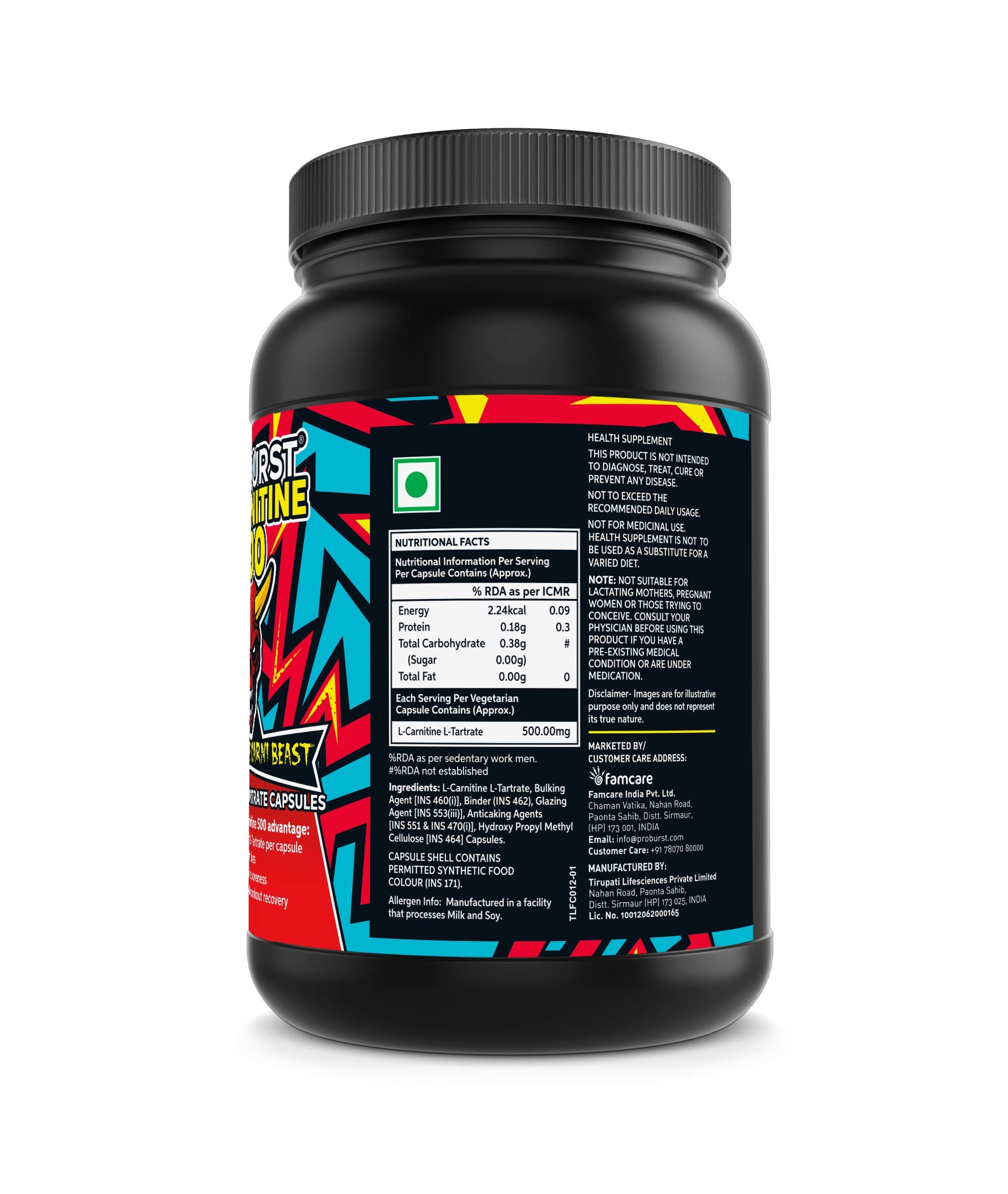 proburst l carnitine Proburst L-Carnitine L-Tartrate 500 mg Capsules for Men & Women | Pre  Workout | Muscle Recovery | Memory & Focus - 90 Capsules: Buy Online at  Best Price in UAE
