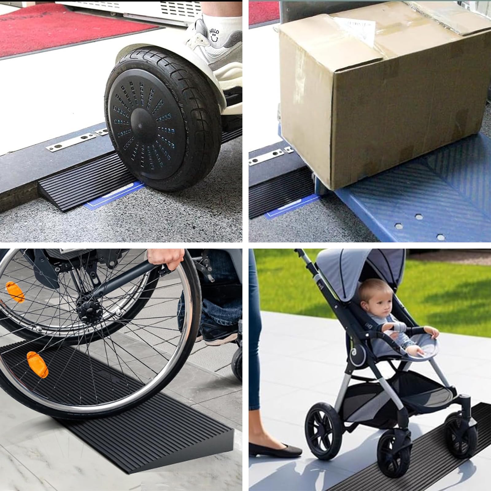 Soglia di Dislivello Pavimento, Rampa Soglia Autoadesiva, Striscia Soglia Porta in Gomma, per Sedia a Rotelle, Passeggini, Deambulatori o Scooter (Nero, 200x8x3cm)