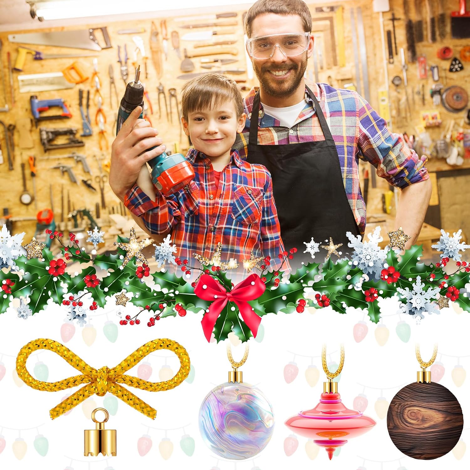 Geelin 12 Set Christmas Tree Ornament Caps Wood Turning Kit DIY Christmas Woodturned Ornament Making Kit Woodturning Hanging Decoration for Xmas Tree