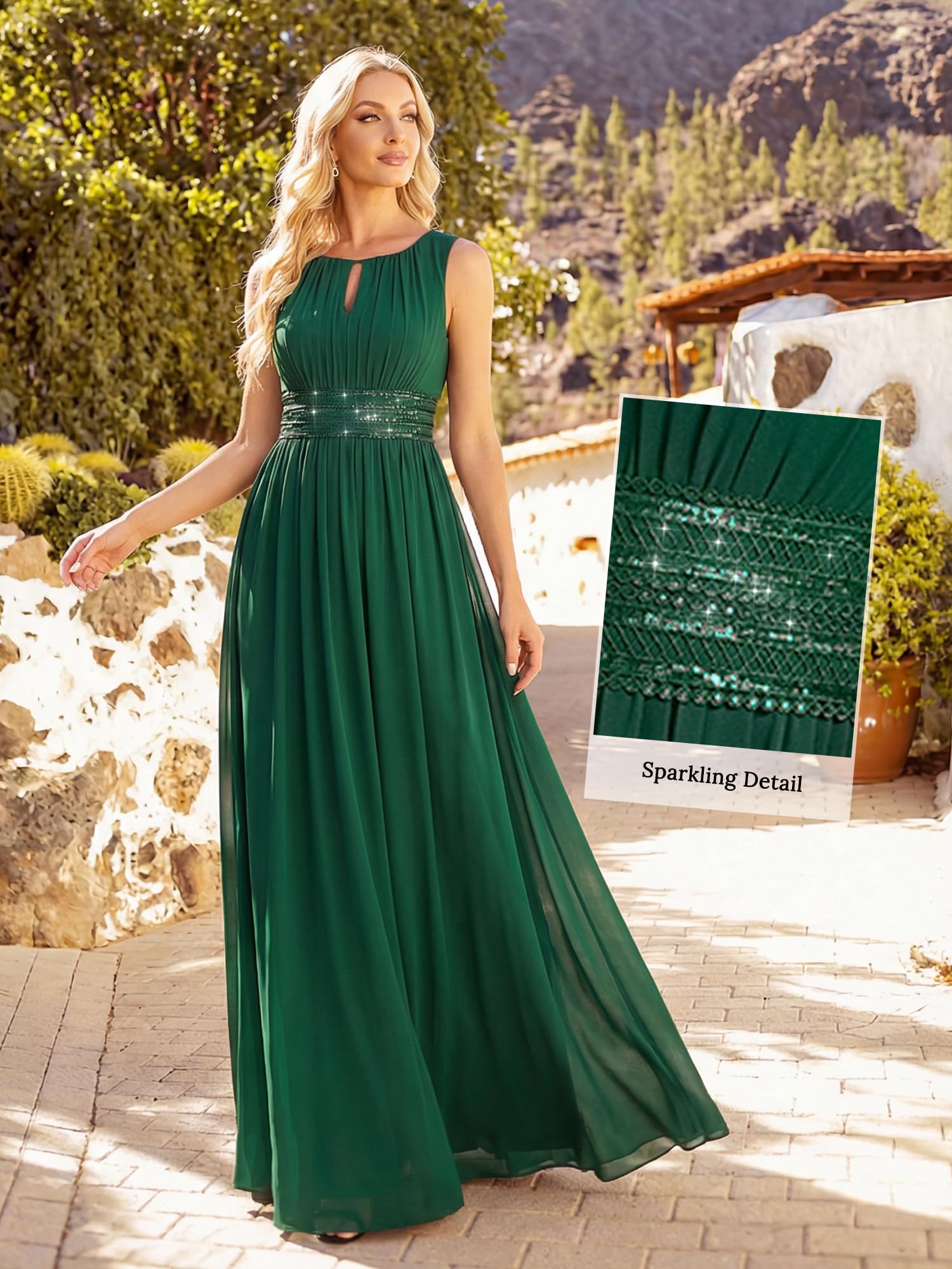 Ever-Pretty Abendkleid, Rundhalsausschnitt, ärmellos, Rock, A-Linie, Chiffon, Damen, Abendkleid, schick, ES01955