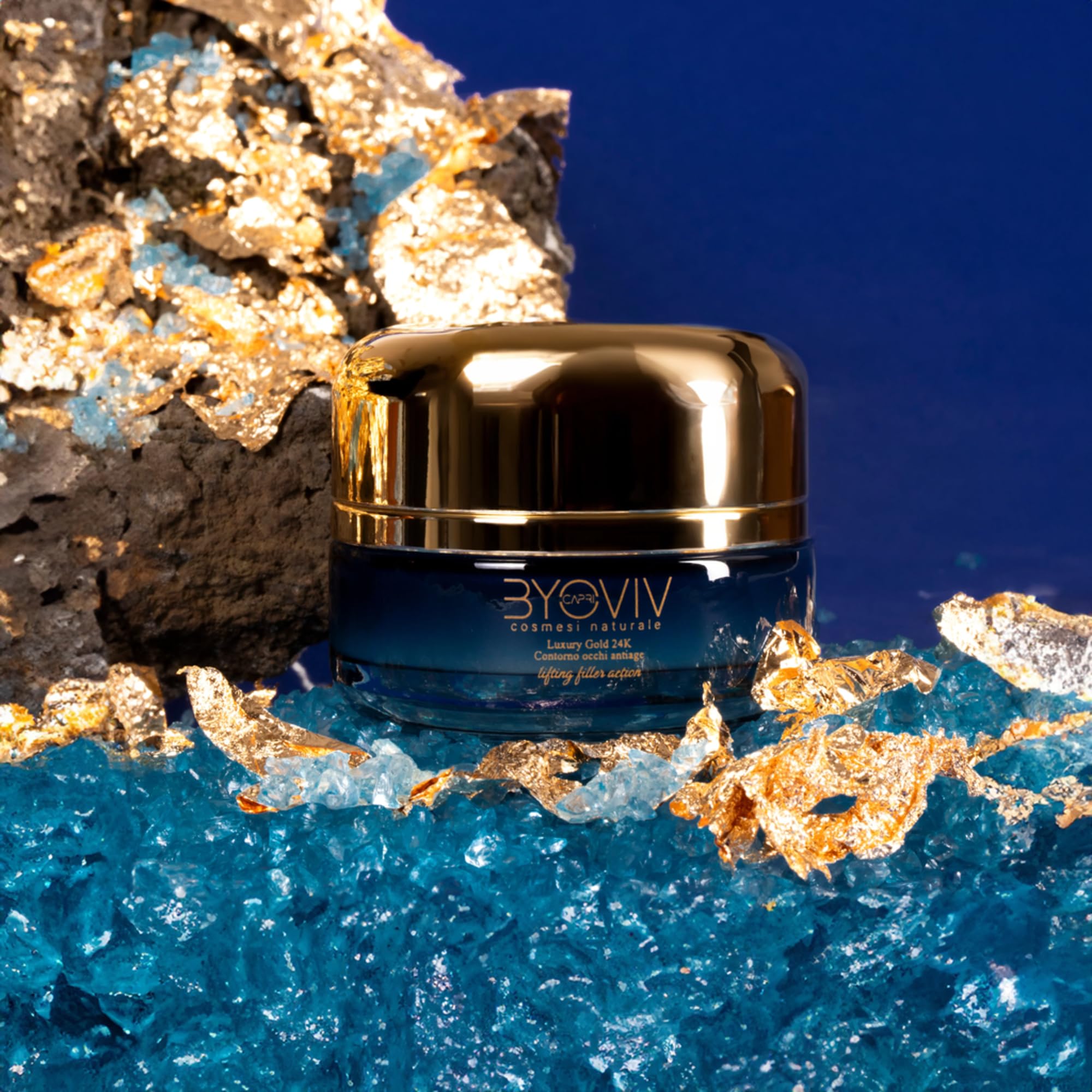 Byoviv Capri Contorno Occhi Antiage Oro 24K con Caffeina Acido Ialuronico e Peptidi, Crema Contorno Occhi per Occhiaie Borse e Rughe, Effetto Idratante e Liftante 30 ml