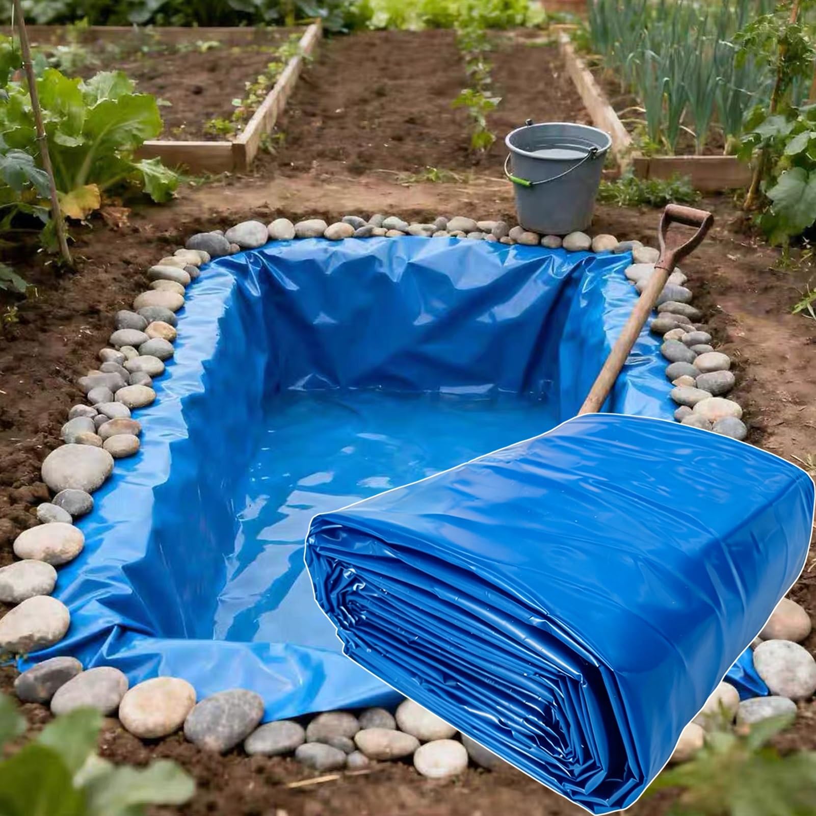 Yopappol Anti-Aging Blue Waterproof Pond Liner 9x15FT HDPE Pond Skin, Heavy Duty Membrane Sealing Film for Backyard Pond, Water Storage Pool & Irrigation Ponds(5x6m(16.4x19.7ft))