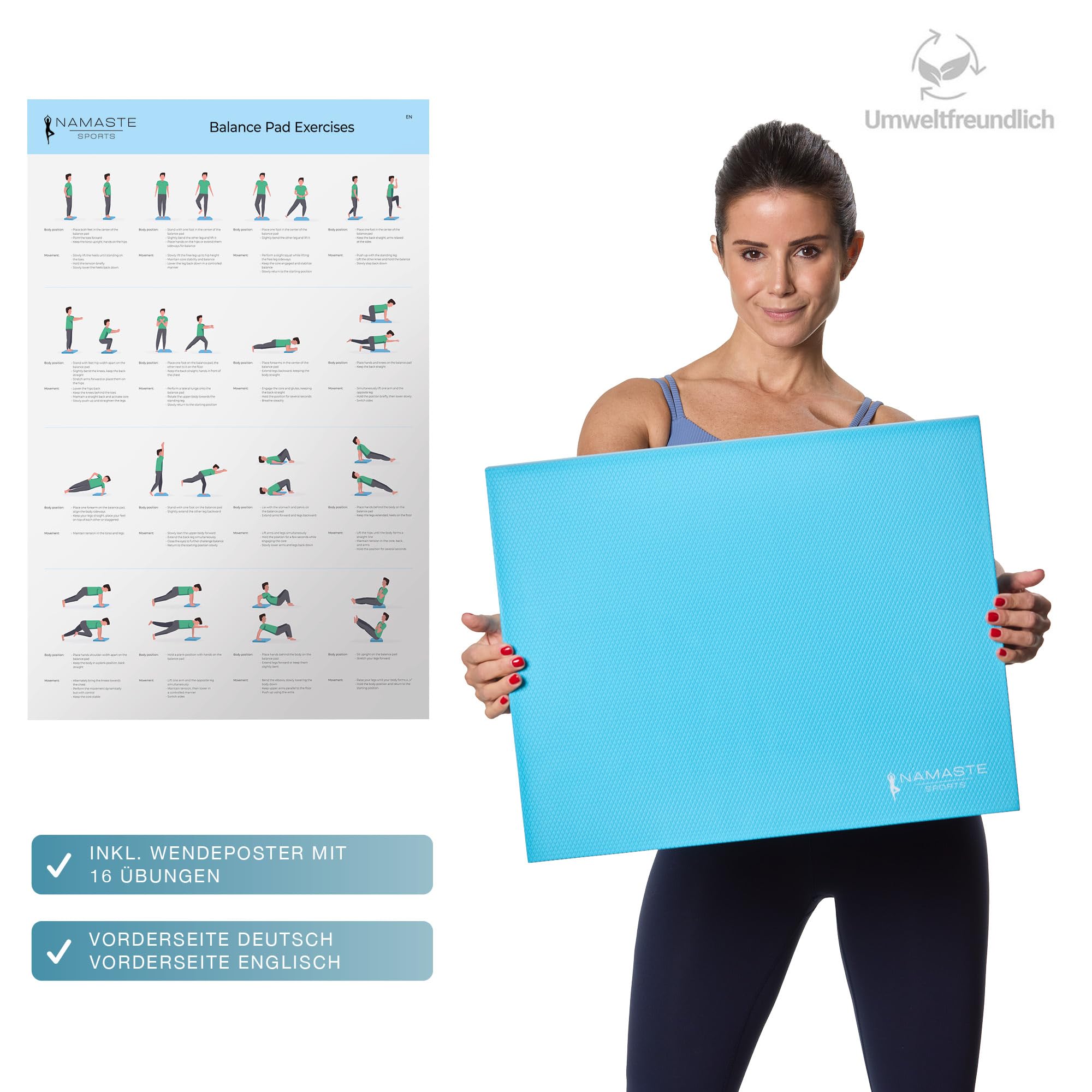 Balance Pad XXL - Tapis d'entraînement antidérapant pour physiothérapie, yoga et entraînement à domicile - Avec poster d'exercices et bande de résistance