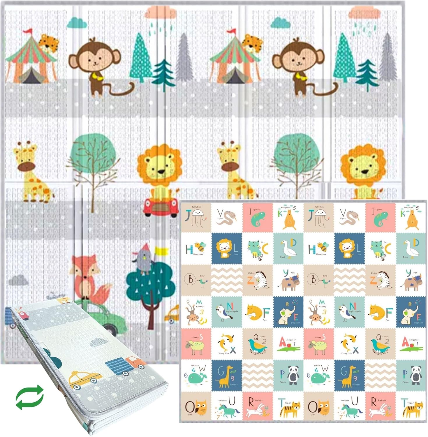 HuBorns Tappeto Gioco Bambini 200x180 cm, Pieghevole, Reversible