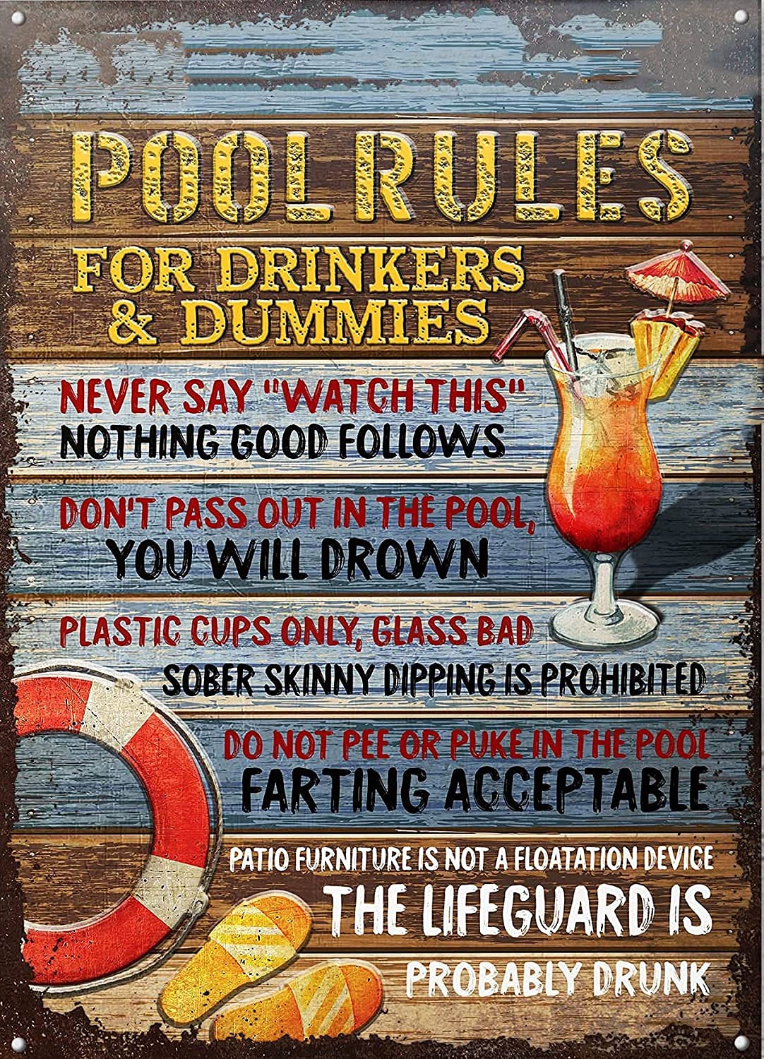 Aperiy Tin Sign007 Metal Signs Swimming Pool Rules House Decoration, 8X12inch Tin Metal Sign