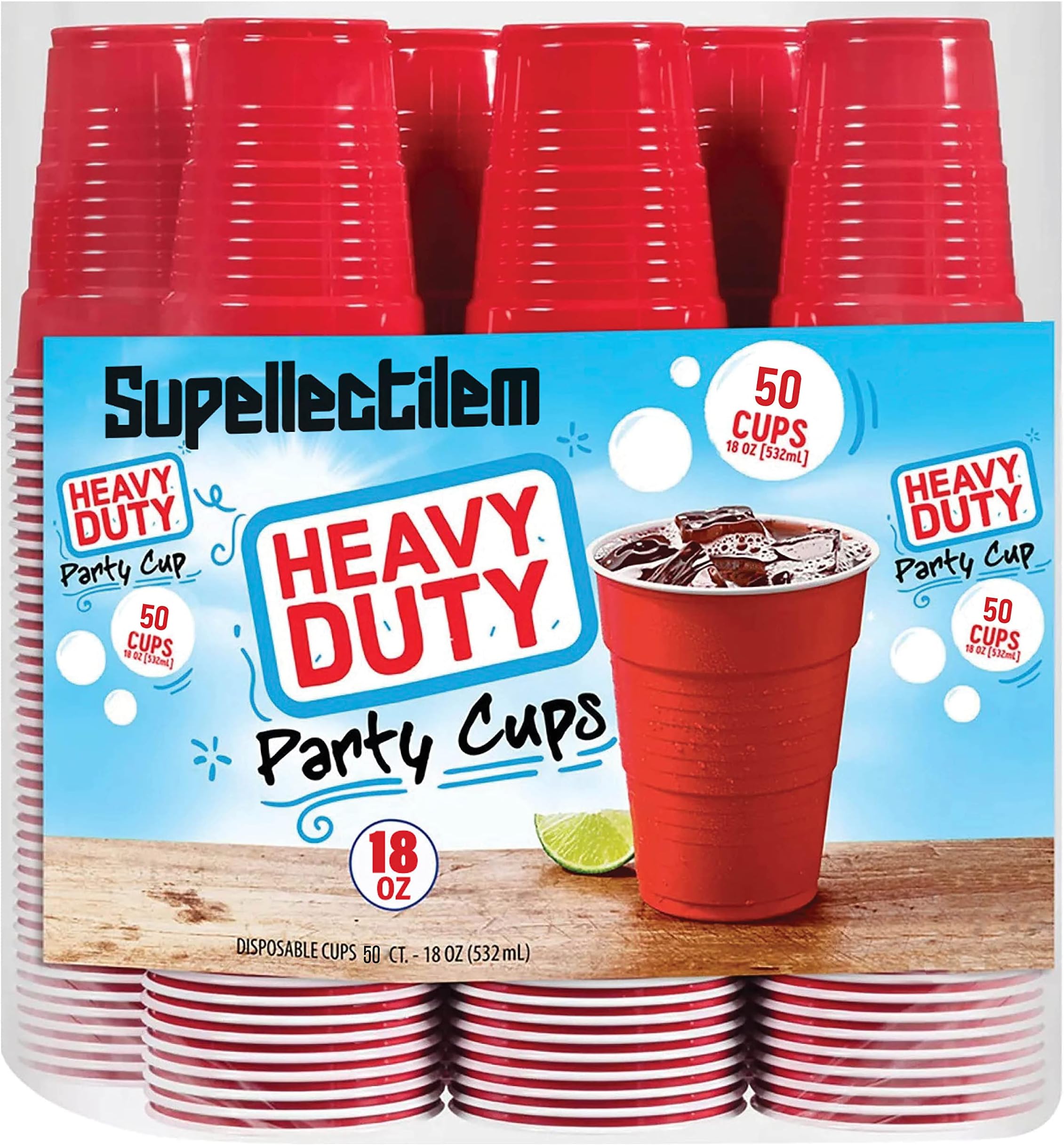 SupellectilemRed Plastic Disposable Cups - 18 Oz, 50 Ct. | Heavy Duty Large Party Cold Drink Plastic Cups Disposable