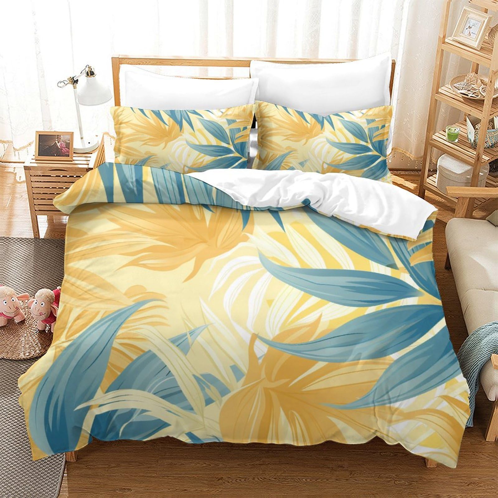 Housse couette Super King 260x220cm en feuilles microfibre douce pour lit enfant sain