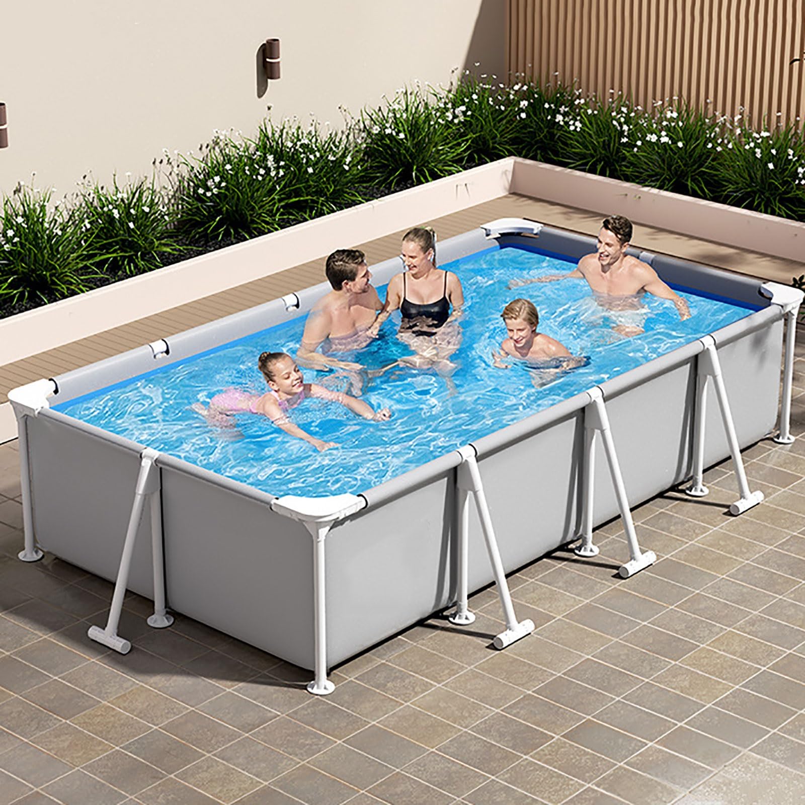 4FT 5FT 6FT 7FT 8.5FT 10FT 13FT Large Family Outdoor Backyard Pool with Durable Frame Rectangular Metal Frame Above Ground Swimming Pool, Easy Setup(1.2m/4ft)