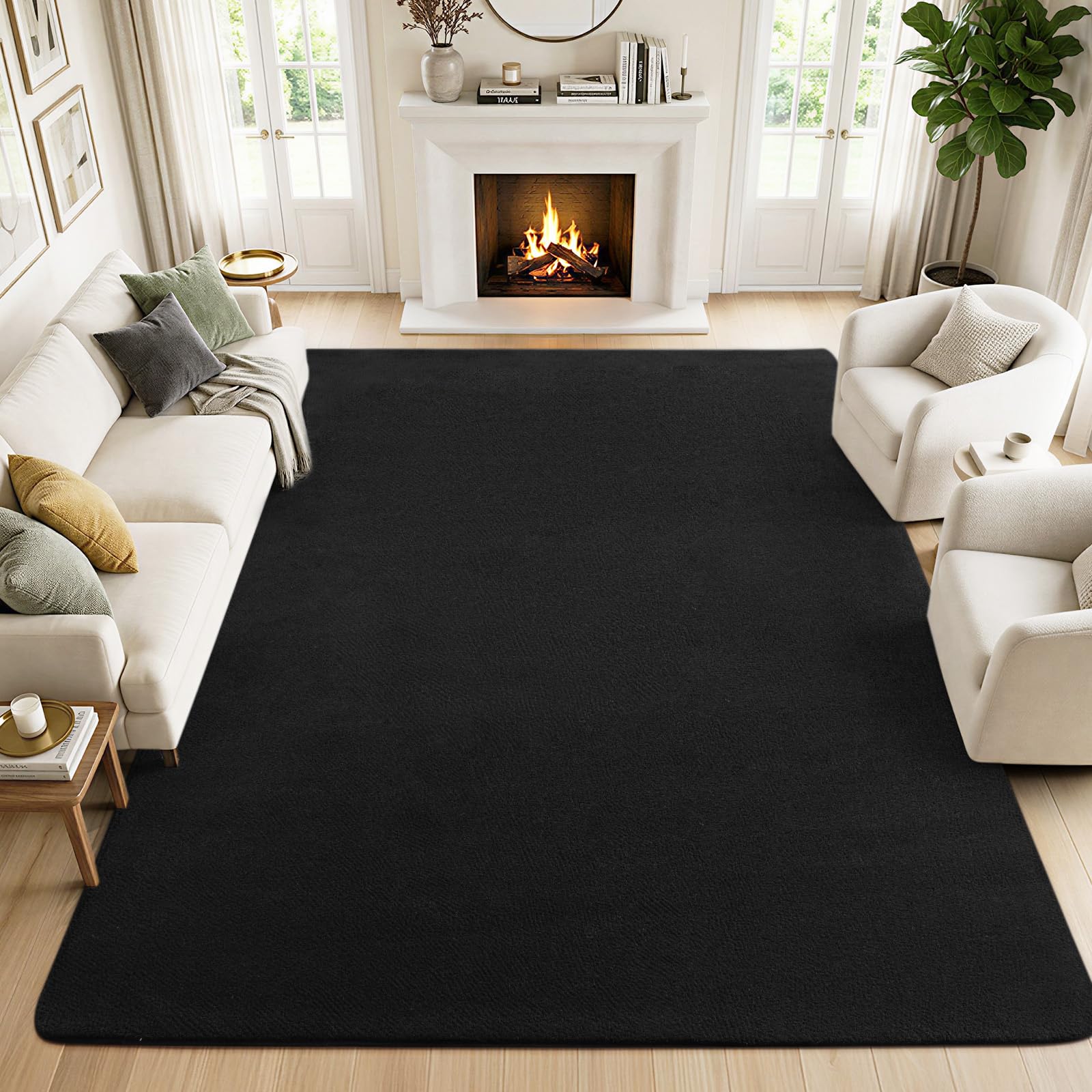 Rezutan Large Rugs for Living Room 240X340cm Black Soft Fluffy Carpet — image 1