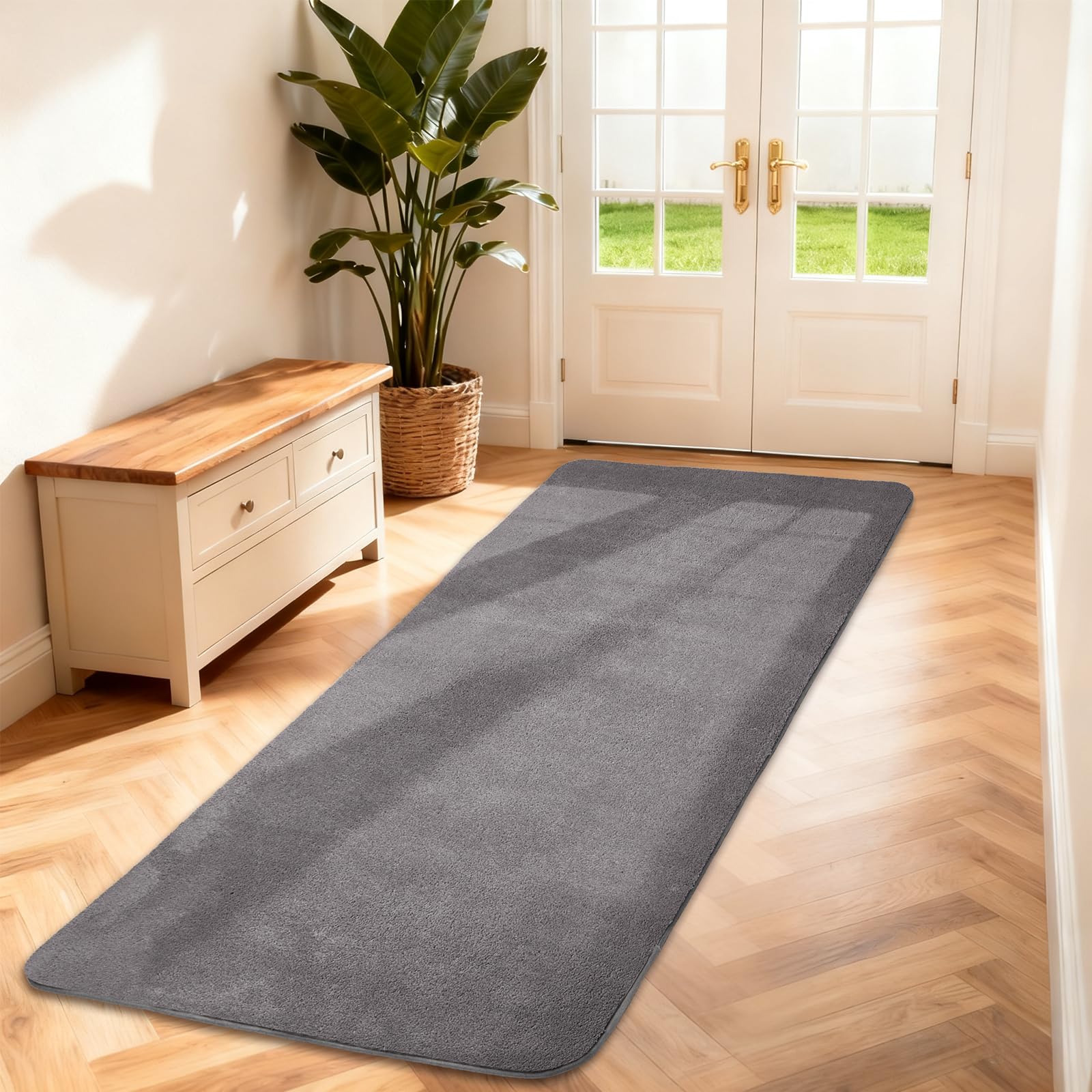 Teppich Läufer Flauschiger Kurzflor, Wohnzimmerteppich, 60X120, Dunkelgrau