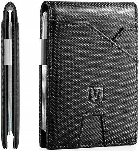 Cartera delgada minimalista para hombre, carteras para hombre, bloqueo Rfid, cartera de cuero con clip para dinero con soporte para tarjeta de