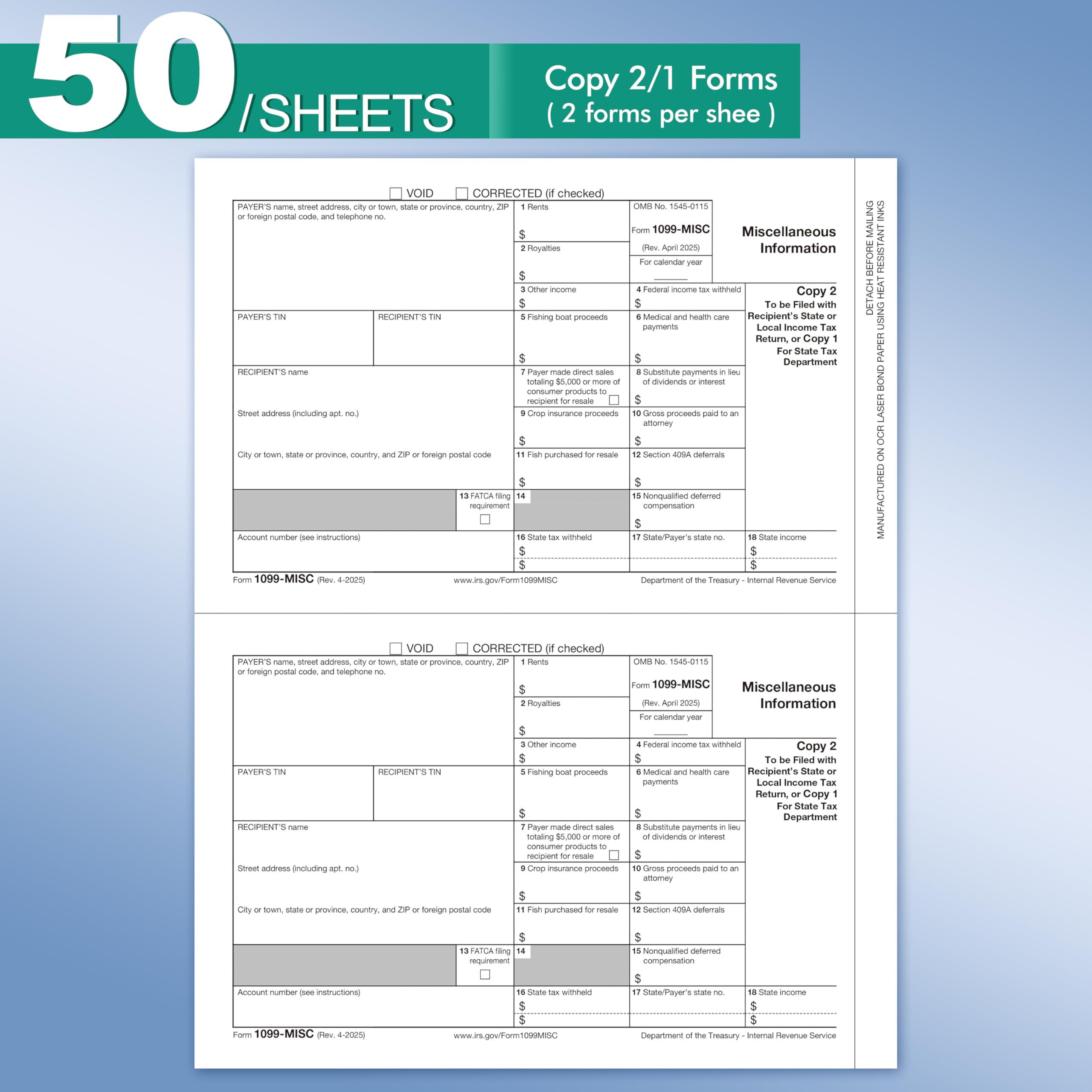 Amazon | 1099 Misc Form 2025 封筒付き、50 2025 1099 その他納税