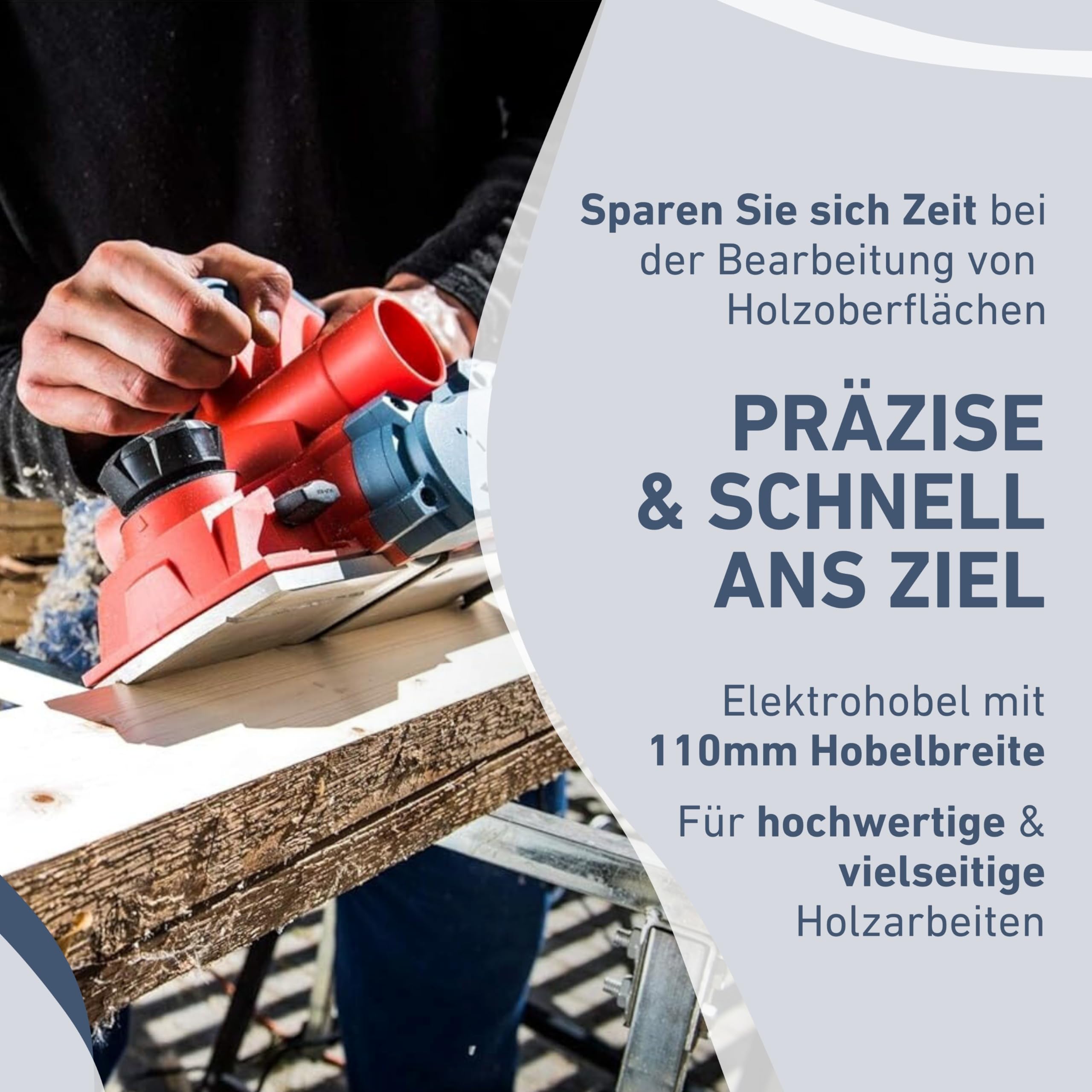 Elektrohobel 1000W I Hobelmaschine mit 110mm Hobelbreite & bis zu 3mm Spanntiefe I elektrischer Hobel mit Staubfang I Elektro-Handhobel mit Stützfuß I Handhobelmaschine