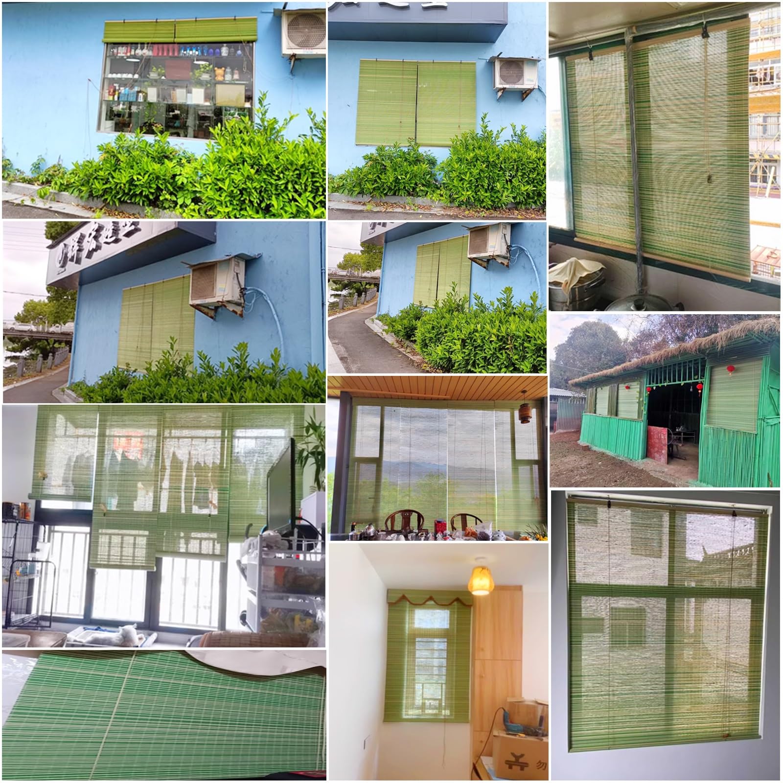 Tende da esterno in bambù per portico Tende a pacchetto naturali per finestre porte e patioTende parasole verdi per decorazione balcone (90 x 160 cm)