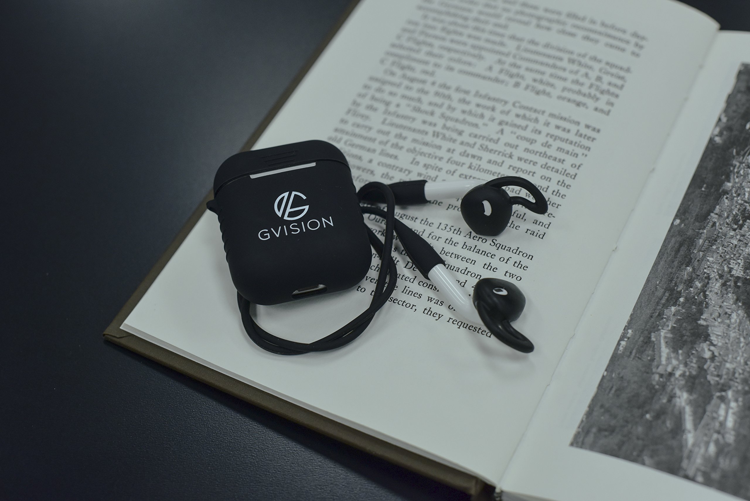 Apple Airpod Case-Premium Quality Silicone Protective Shock Resistant/Waterproof +Earbud Strap (Black)