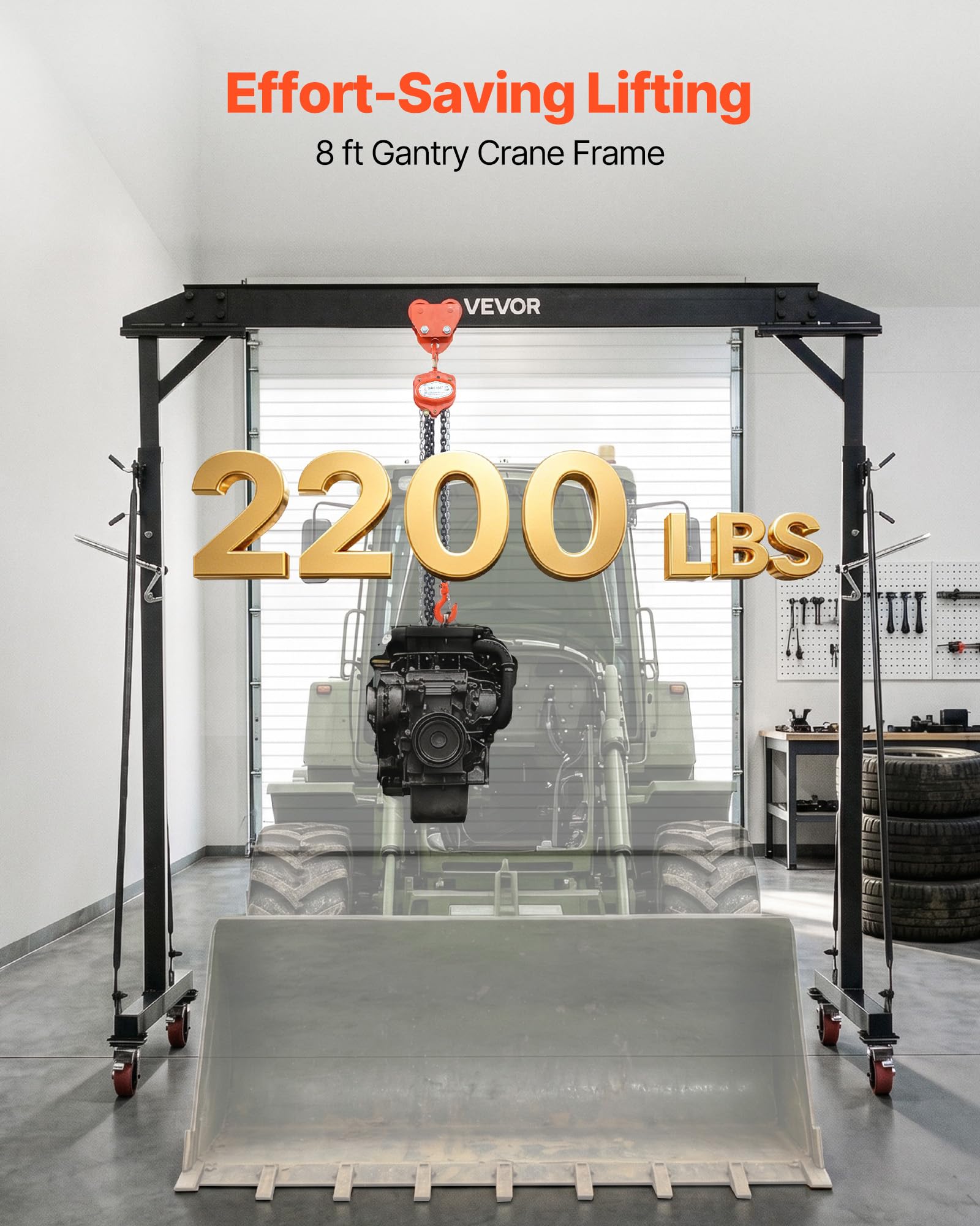 VEVOR Mobiler Portalkran mit 997,9kg Tragkraft, 243-363cm Höhenverstellbarer Ladekran aus Stahl, Robuster Werkstattkran Inkl. 360° Lenkrollen mit Bremsen, Lastkran für Lager Werkstatt Baustelle Fabrik